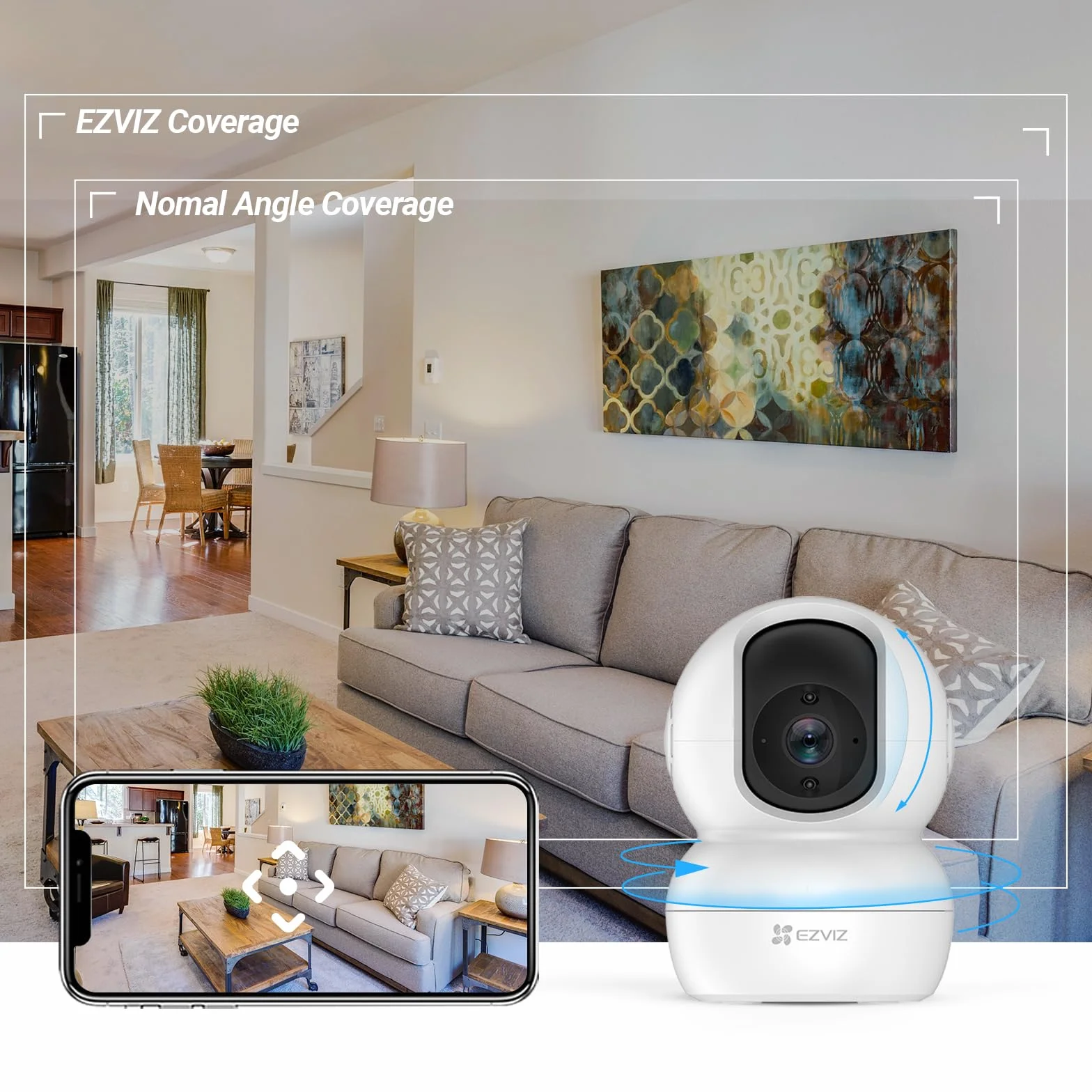 EZVIZ Caméra Surveillance WiFi Intérieure 360°, FHD 1080P, Camera WiFi 2.4Ghz, Vision Nocturne, Détection de Mouvement Suivi Intelligent, Audio Bidirectionnel, Compatible avec Alexa pour Bébé/Animaux