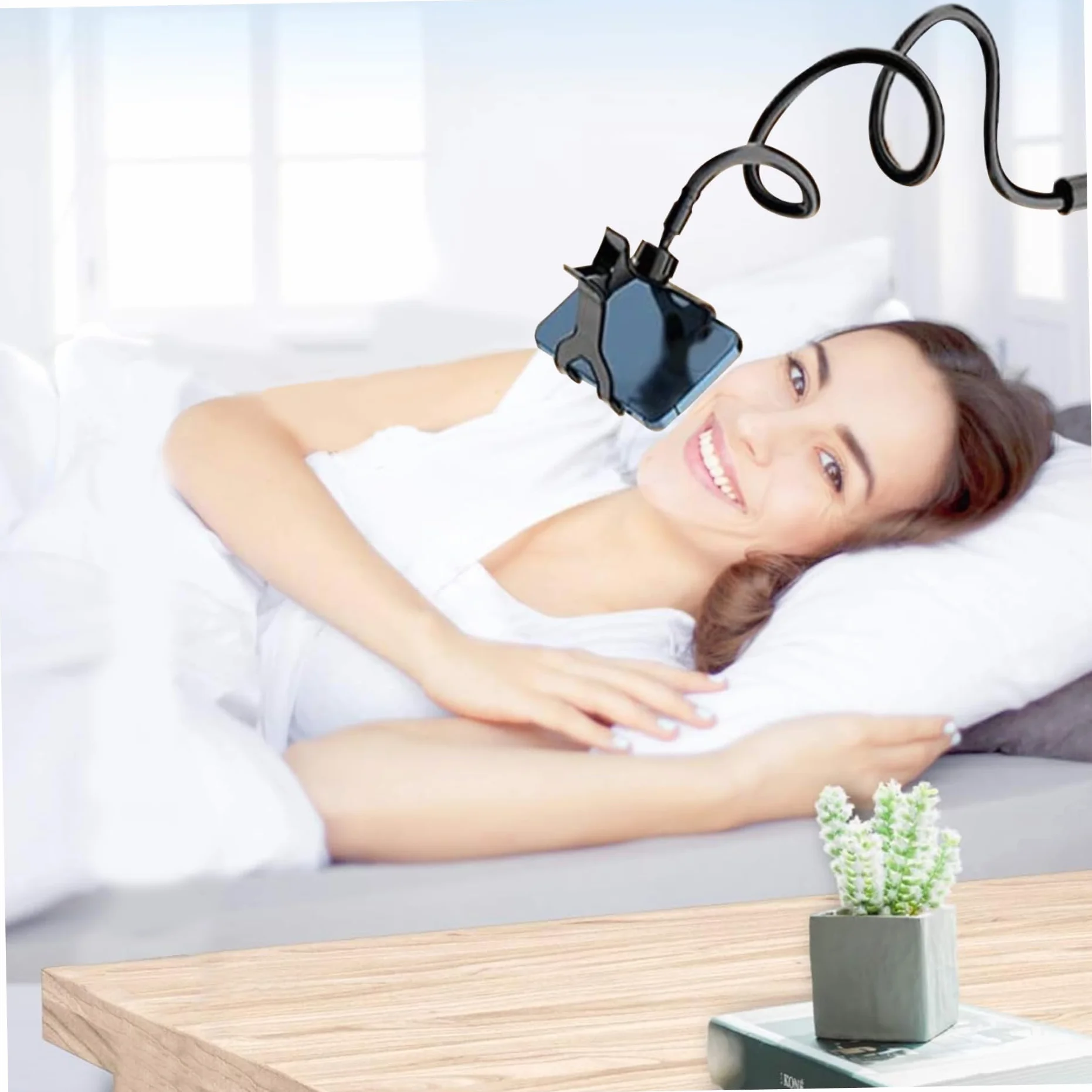Pince de téléphone au lit, support de téléphone à col en cygne, support de téléphone de lit réglable avec clip non glissant, support de téléphone universel pour lit, support de téléphone portable, no
