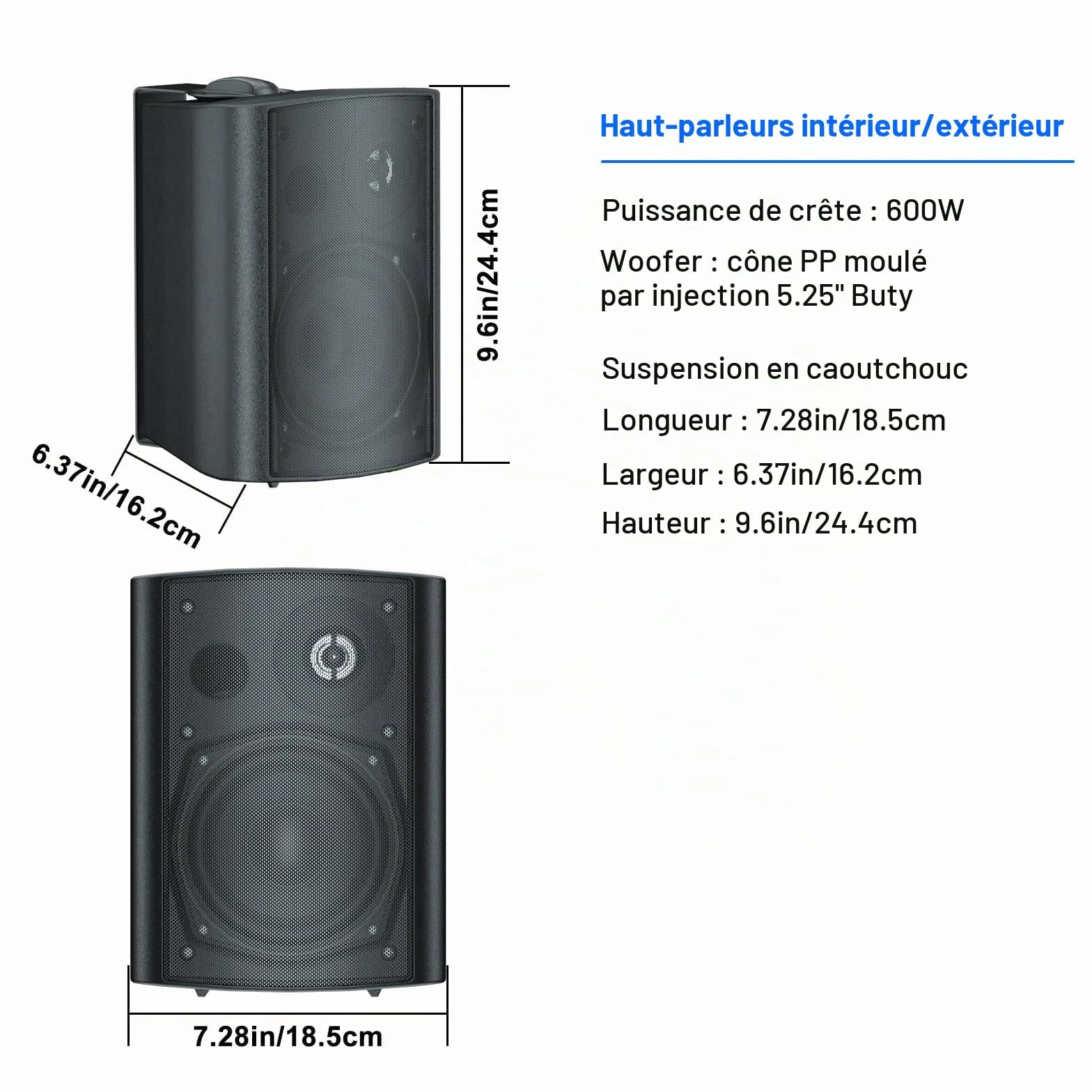STUDIOFINIX Etanche Enceintes d'extérieur 5.25 Pouces avec 300 Watts de Basses puissantes, Couverture sonore stéréo à Large Plage, durabilité par Tous Les Temps (2 Paires, Noir)