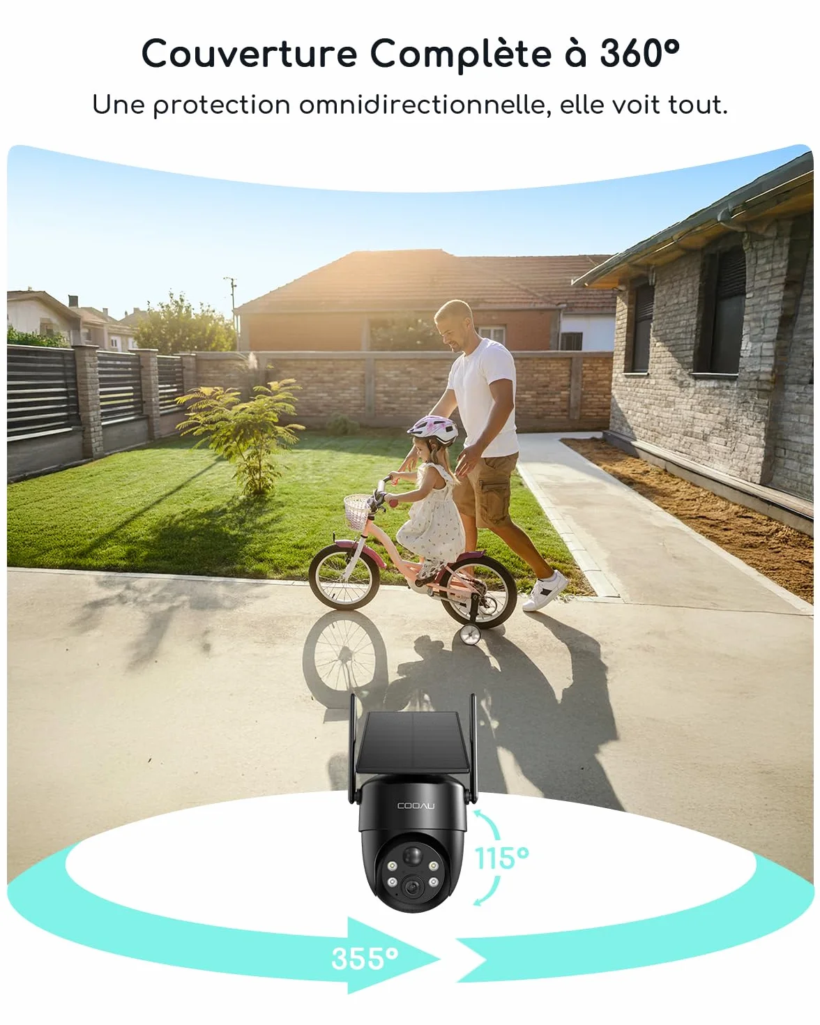 COOAU Caméra Surveillance WiFi Extérieure sans Fil 3MP 360° PTZ, Wi-Fi 6, Détection PIR, IP66