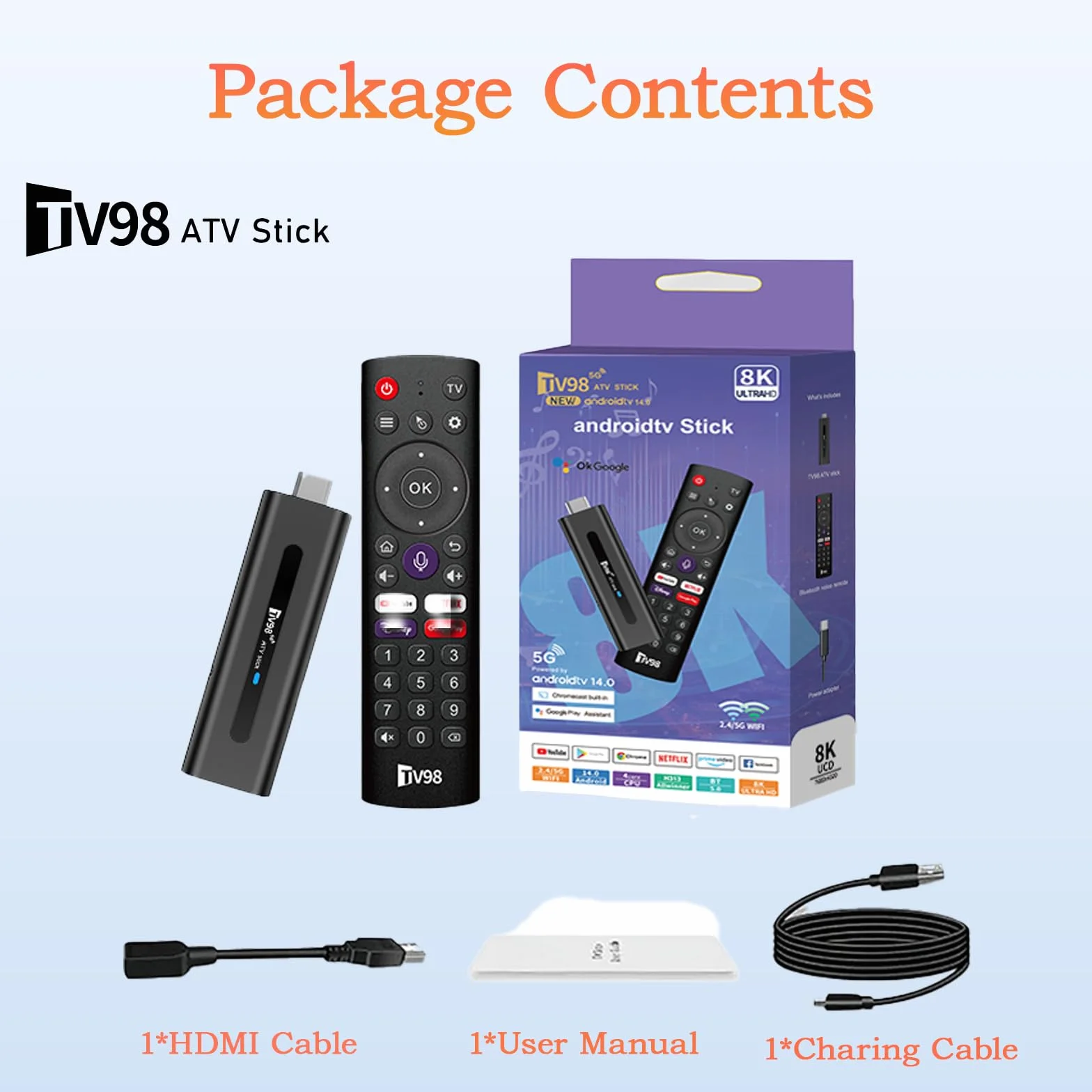 Android 14.0 TV Box, clé de streaming 8 K, 2 Go de RAM 16 Go de ROM, double WiFi 2,4 G/5,8 G, HDMI, 4 K HDR, télécommande vocale, lecteur de films 3D, convient pour les boîtes TV Android ou les clés