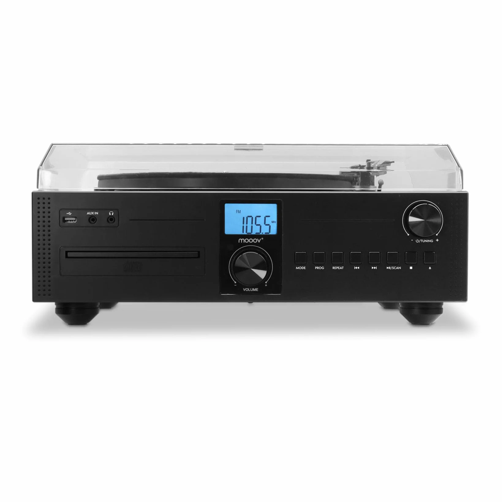 Mooov Micro-chaîne HiFi Radio CD Platine Vinyle 33 45 78 Tours Bluetooth