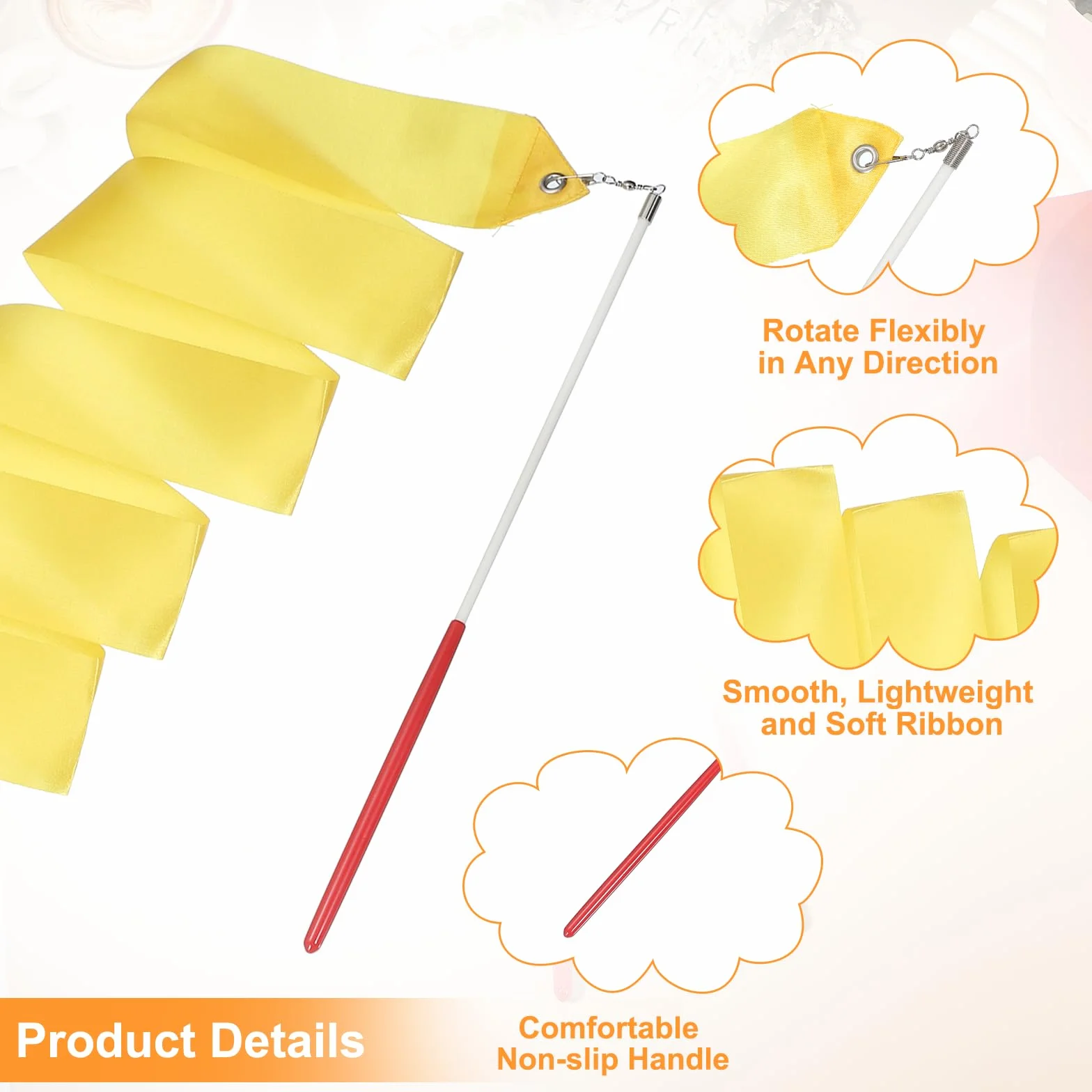 QUARKZMAN 2 Pcs Rubans De Danse Gymnastique Rythmique 78.7" Streamers pour Danseurs Baguette Tournoyante Jaune
