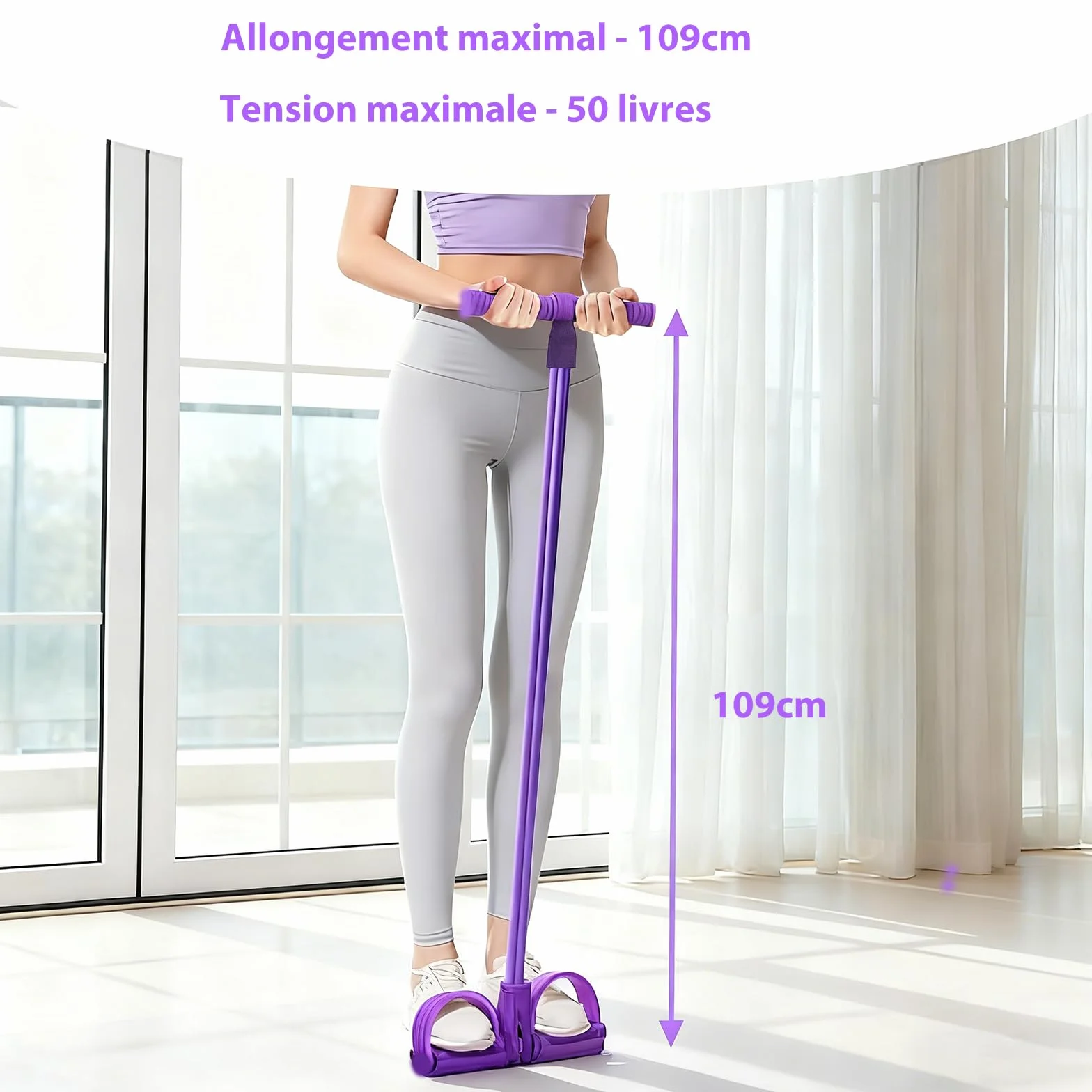 Bande de Résistance 6 Tubes avec Pédale - Élastique de Fitness pour Abdominaux, Cuisses, Bras