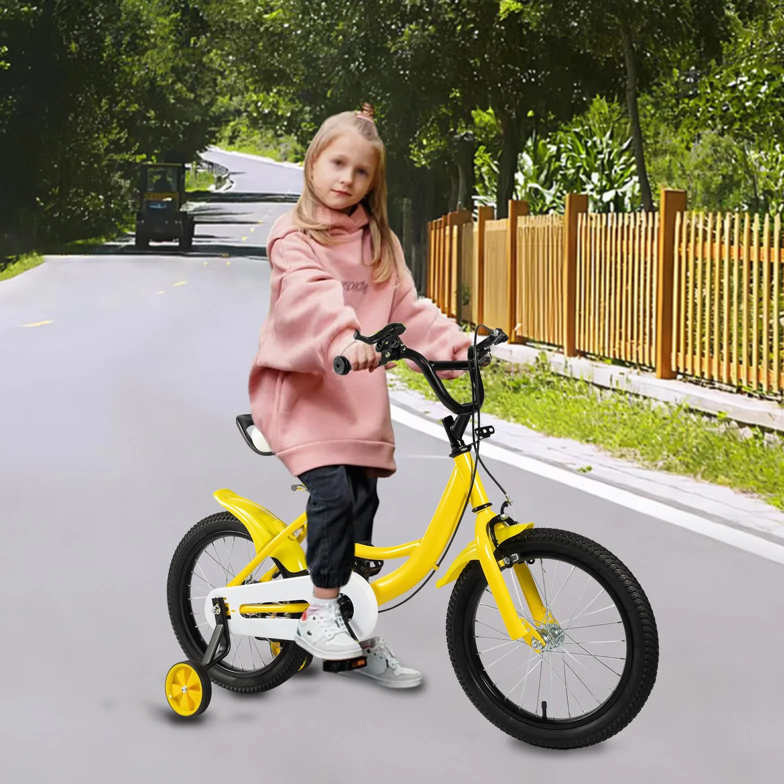 Vélo enfant 16 pouces roues stabilisatrices garçons filles 4-8 ans guidon selle réglables cadre acier carbone double freinage