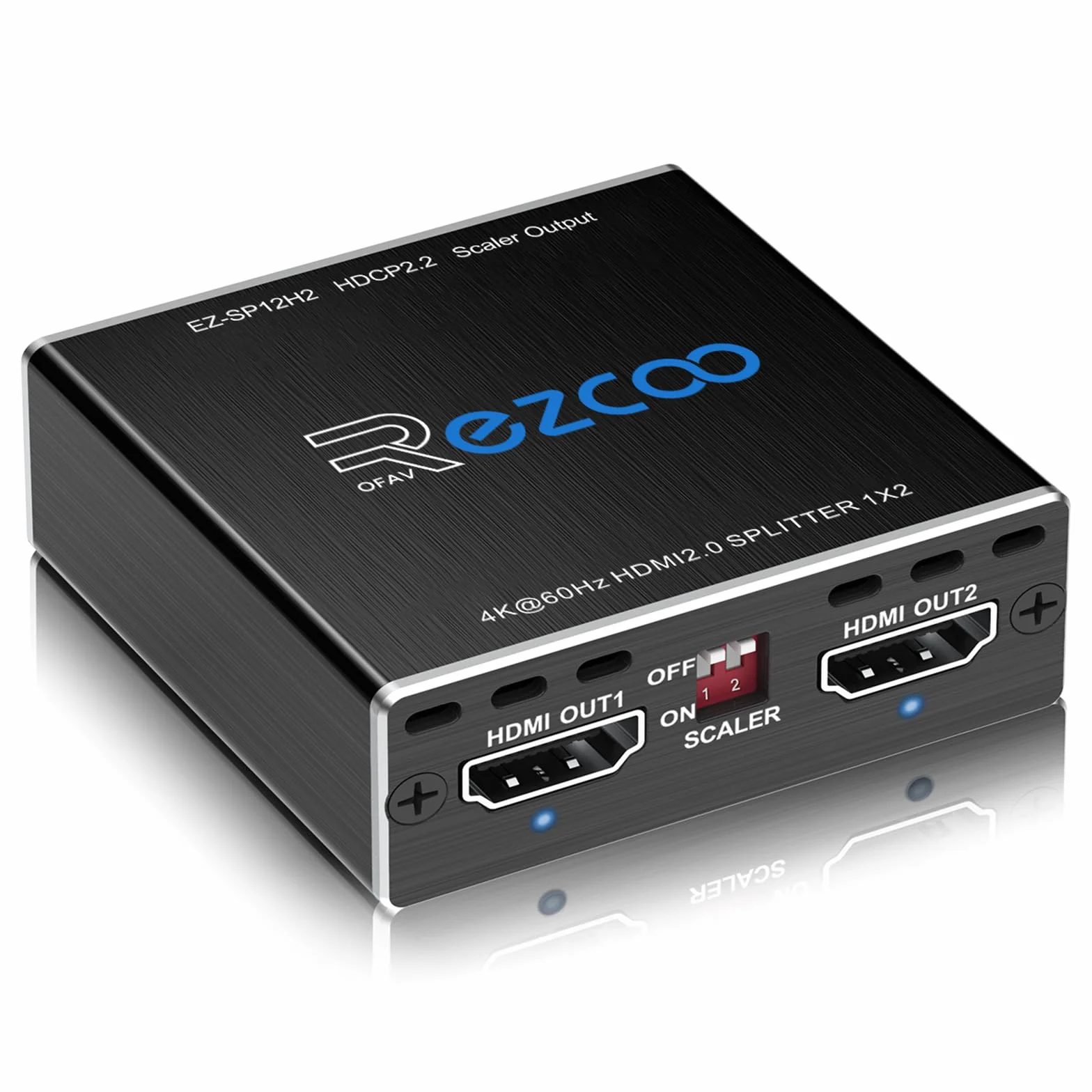 4K 60Hz Splitter HDMI 1 entrée 2 Sorties 1080P 120Hz HDCP HDR 18Gbps UHD Dolby Vision Atmos EDID Scaler 4K 1080P Répartiteur HDMI pour PS5, SkyQ, Xbox, Fire Stick, BluRay, Apple TV, Projecteur.
