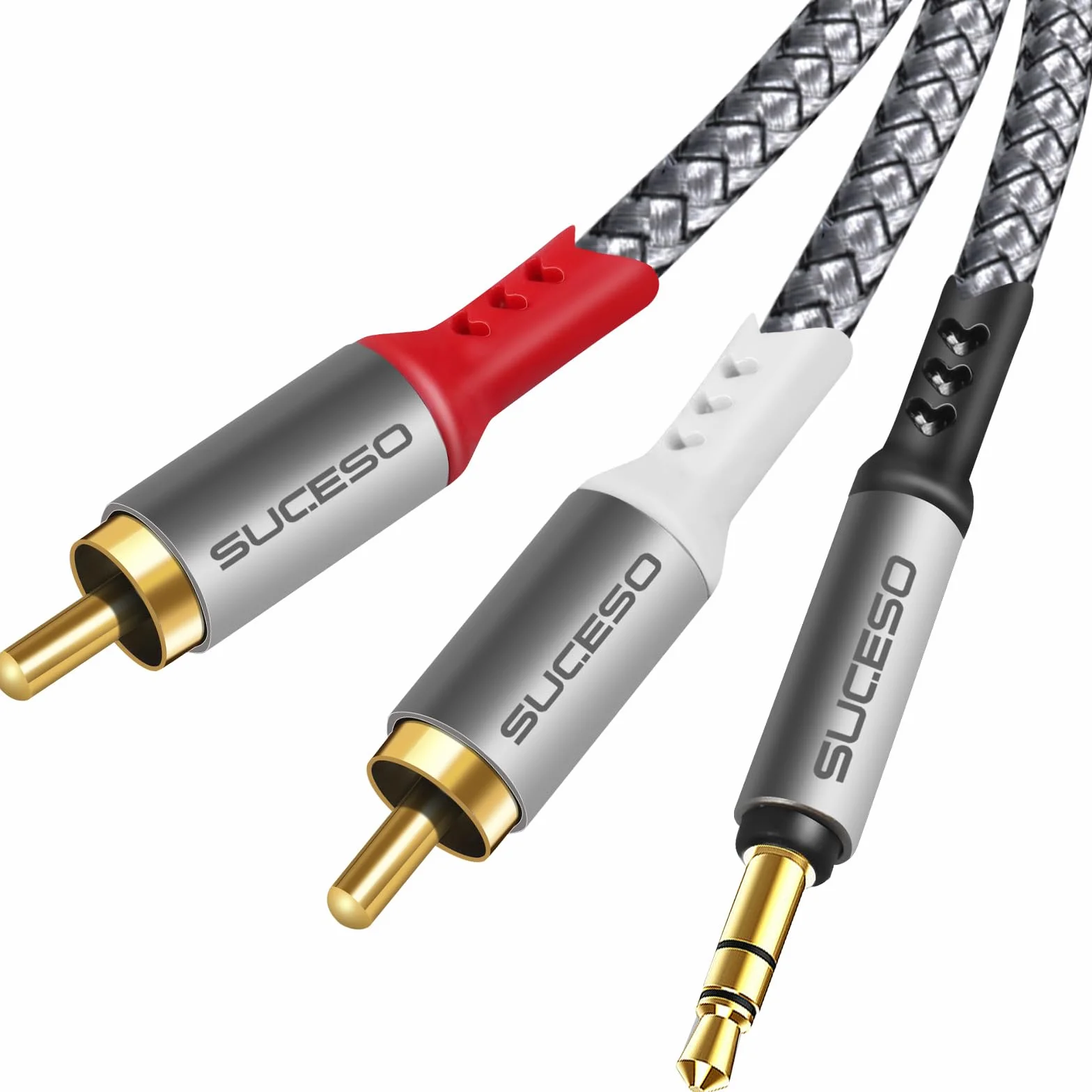 Câble Jack 3.5mm vers 2 RCA Mâles Adaptateur RCA Stéréo Câble Cinch Nylon Compatible avec Téléphone iPod Amplificateur Chaîne HiFi Home Cinéma TV DVD Autoradio Enceinte Barre de Son -3M