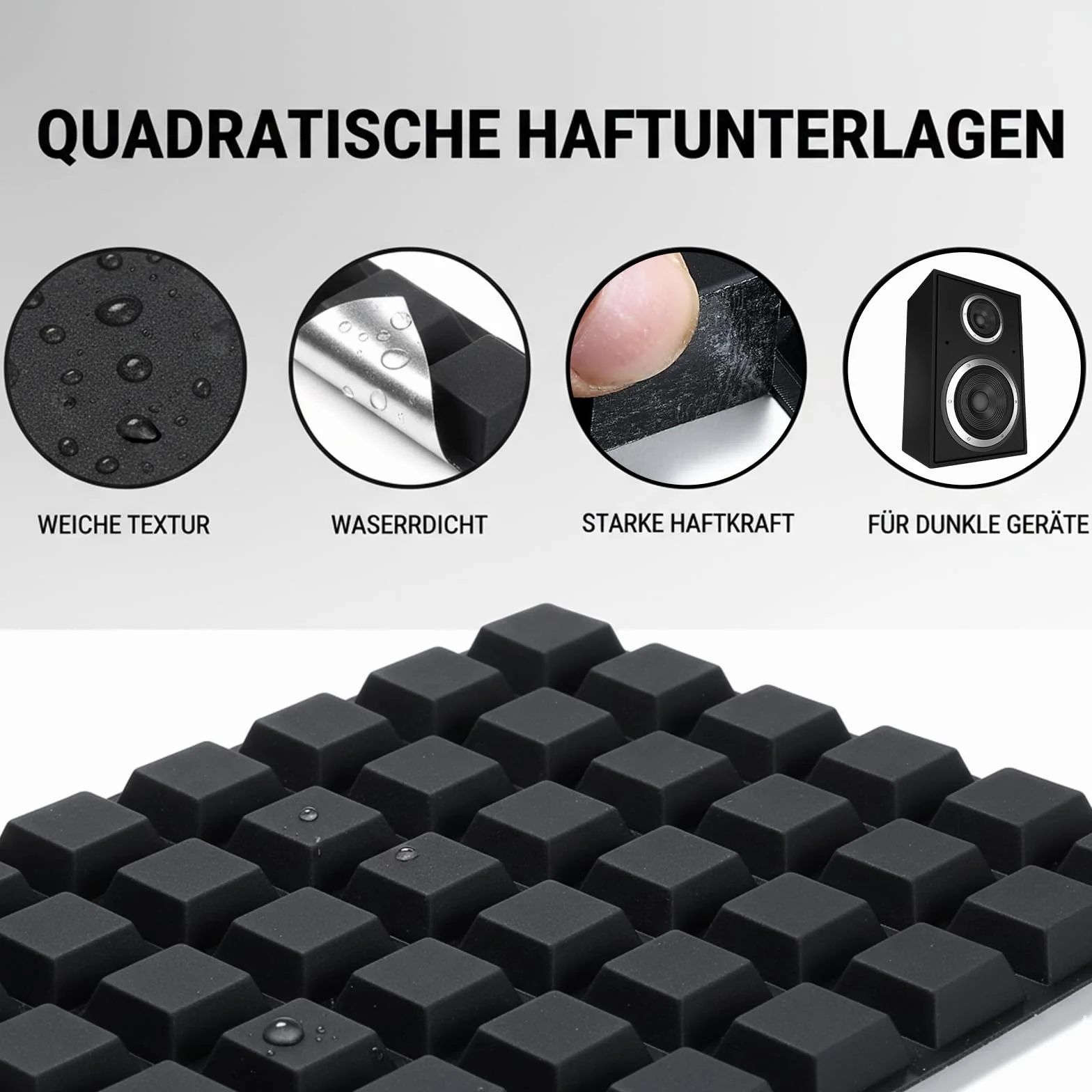 Lot de 16 pieds en caoutchouc autocollants - 20 x 20 mm - Amortisseur de vibrations et pieds antidérapants (noir)