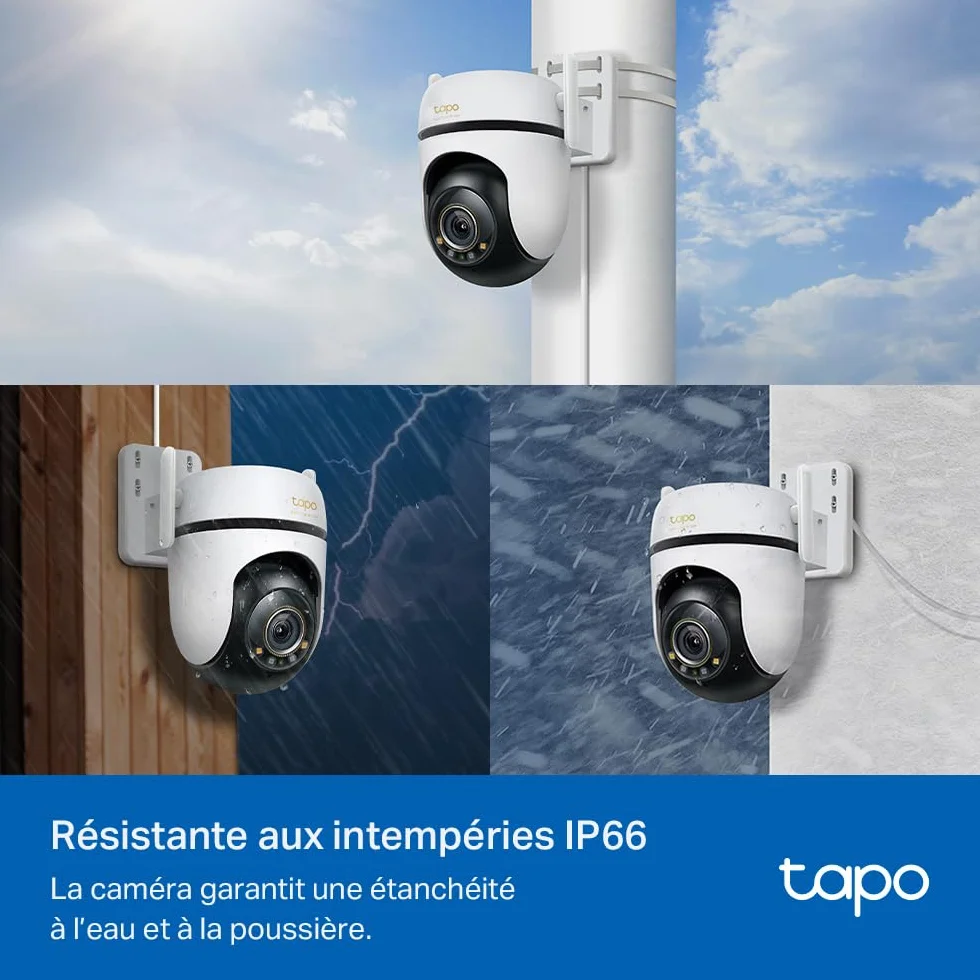 Tapo C530WS Caméra de Surveillance extérieure 360° 3K 5MP Vision Nocturne Couleur Starlight Détection IA Suivi de Mouvement WLAN Ethernet