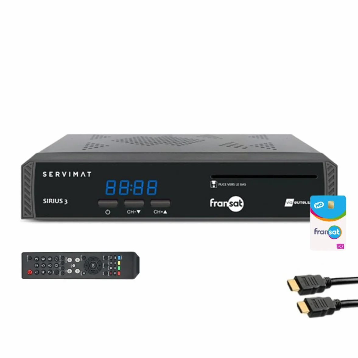 Pack SERVIMAT Récepteur TV Satellite HD + Carte Viaccess Fransat PC7 + Câble HDMI 2M