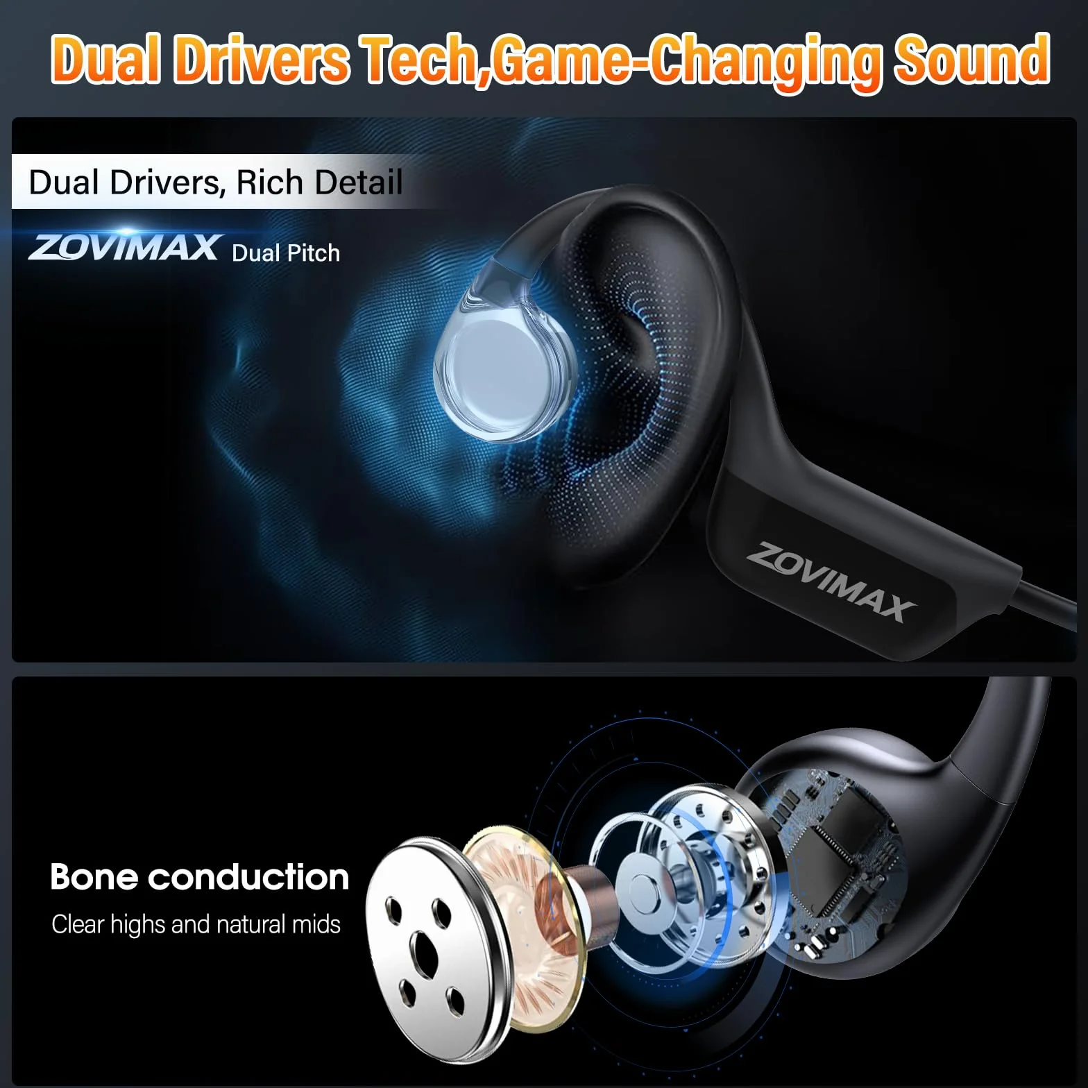Casque Conduction Osseuse Bluetooth 6.0, IPX7 Écouteurs à Conduction Osseuse avec Micro, Écran LED, 12H Ecouteurs sans Fil Sport pour Course à Pied, Sport, Cyclisme, Fitness