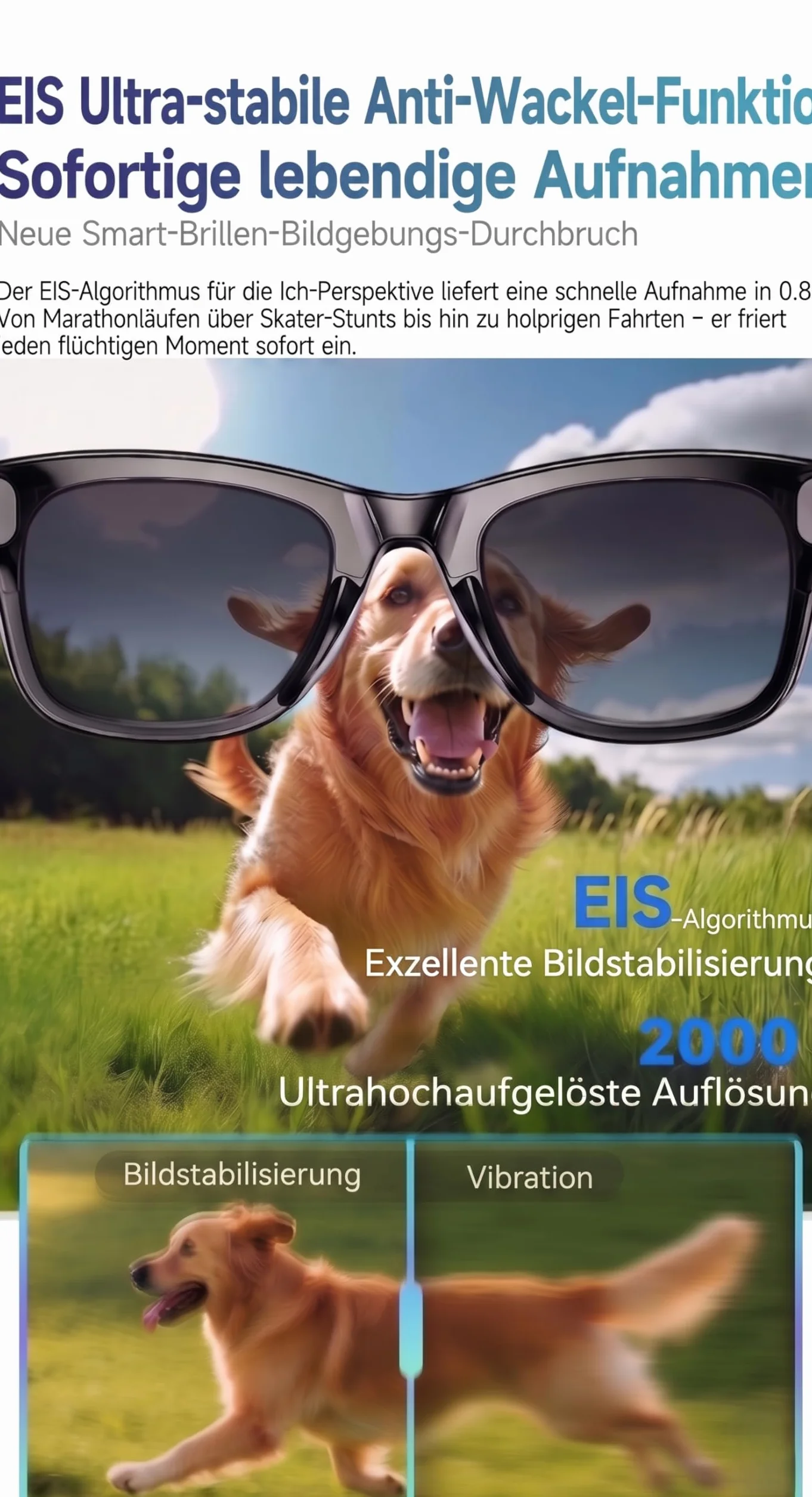 Lunettes intelligentes avec KI & Bluetooth, assistant vocal ChatGPT, protection UV, Wi-Fi, traduction en temps réel en 89 langues, caméra 2K, audio ouvert, étanchéité IP65, identification des objets