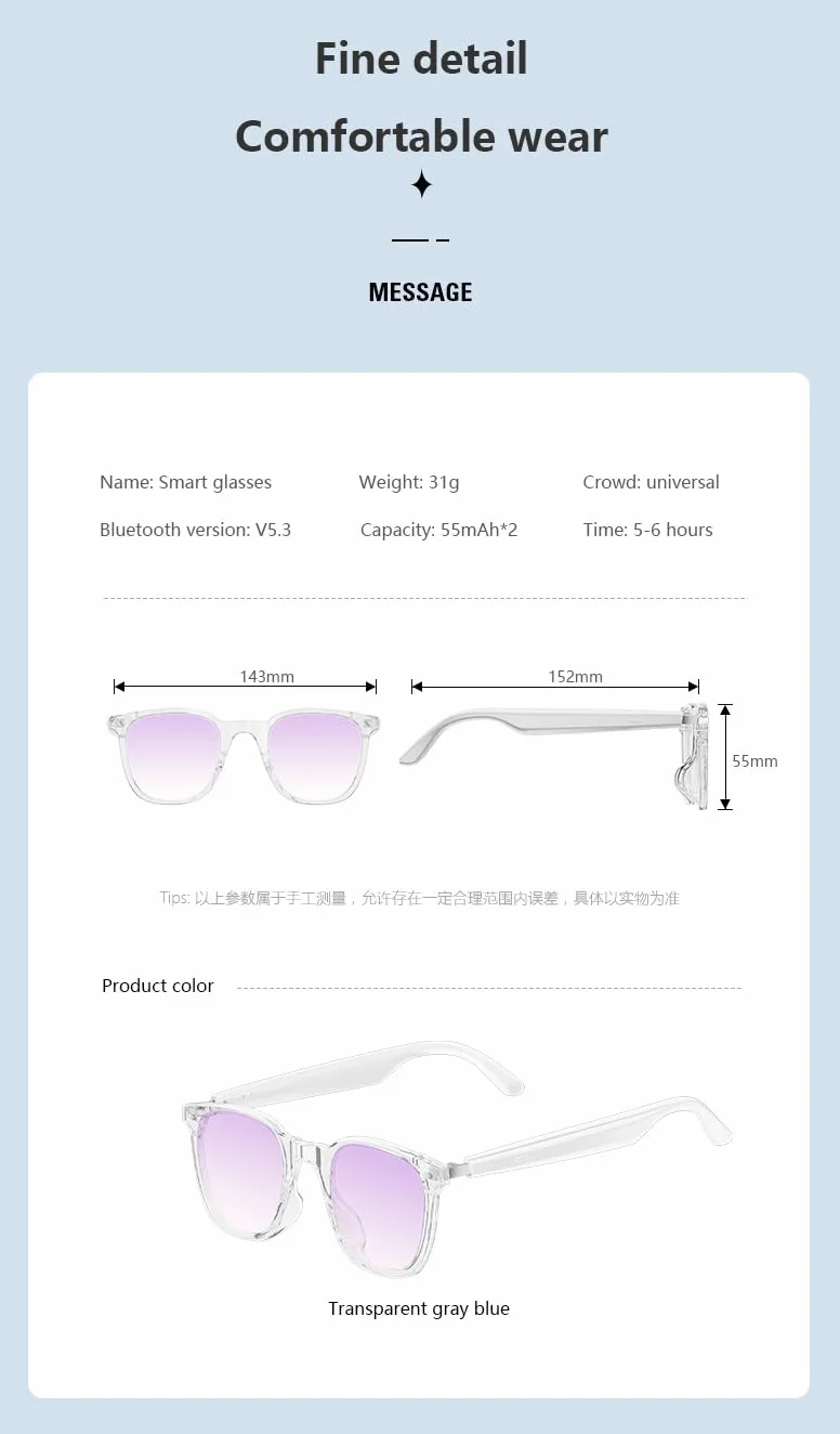 Lunettes Intelligentes avec Caméra 1080p 8 MP, Commande Vocale, Assistant IA, Reconnaissance d'Objets, pour Vlogging, Conférences et Enregistrement Vidéo (Violet)