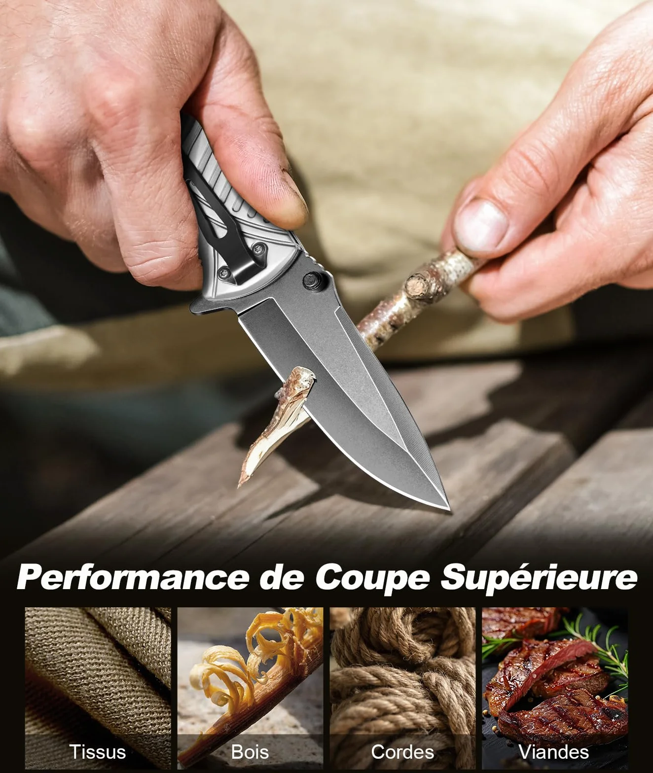 ISEYOU Couteau Pliant Acier Inoxydable 3Cr13 Revêtue Titane Brise-Vitre Survie EDC