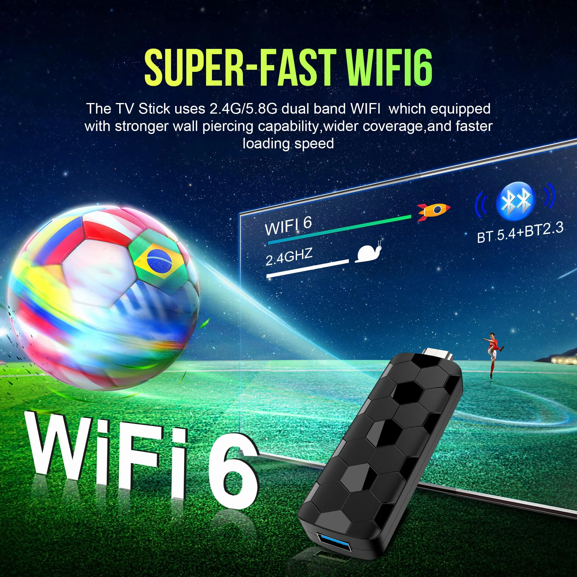 Android TV Stick 14.0, 2 Go RAM + 16 Go ROM, Puce RK3518, WiFi Double Bande 2,4G/5,8G, BT5.4, HDMI 2.0, 8K HD, Noir