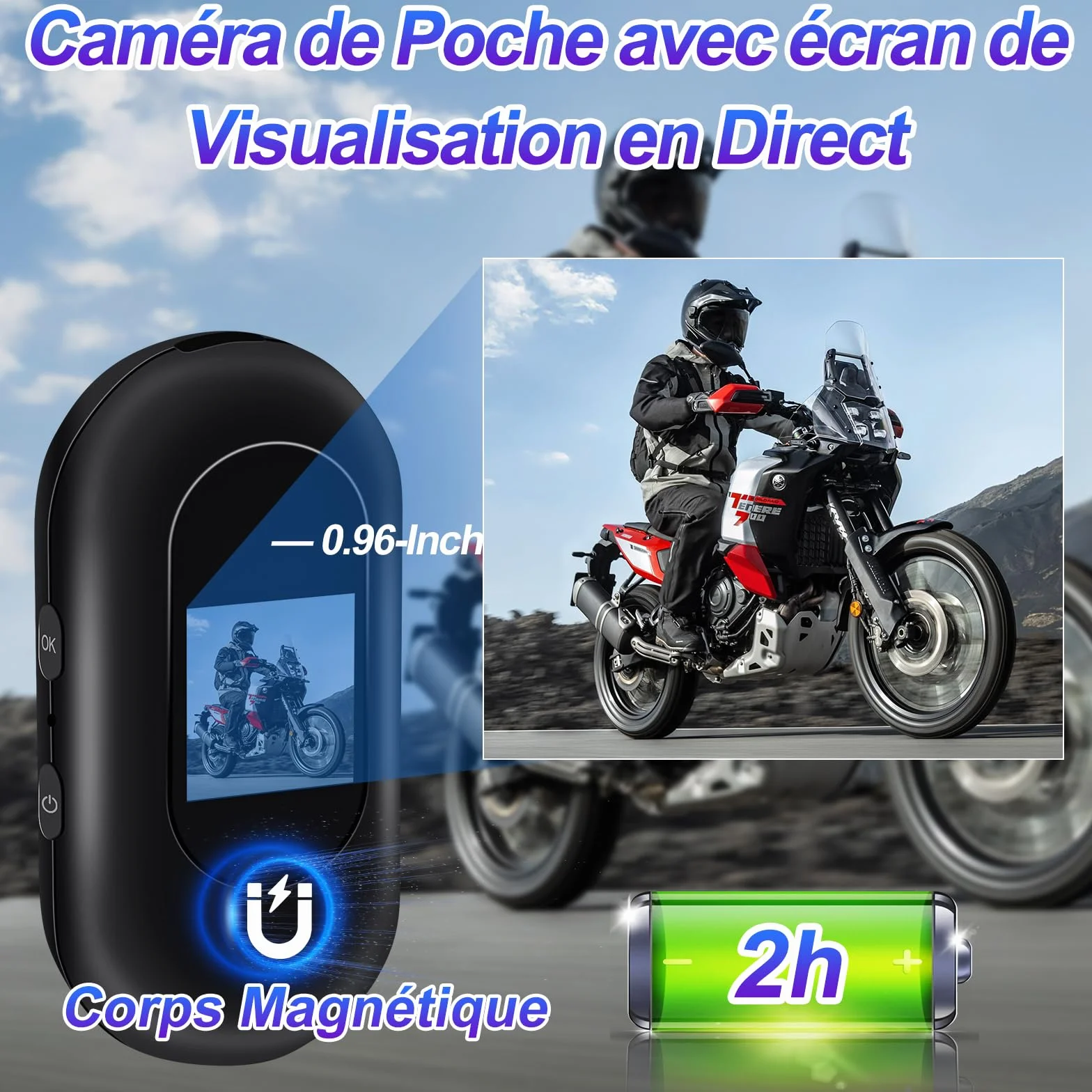 TANGMI Camera Sport Mini, Support Magnétique Moto 360, Dashcam Moto 1080P Grand Angle 120°, Vision Nocturne
