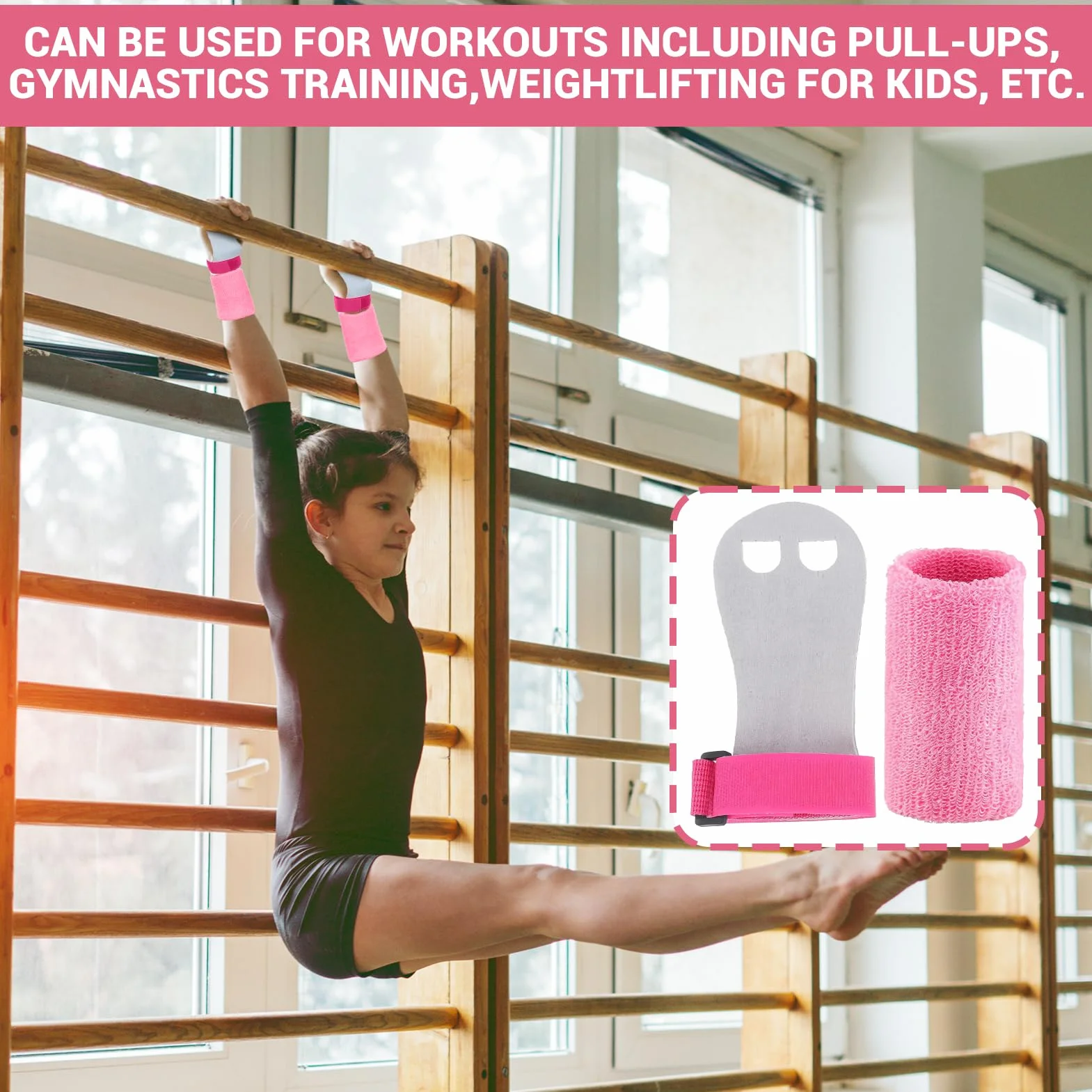 Manique Gymnastique Fille avec Sangles de Protège-Poignet, Gants de Gym pour Enfants - Exercice Traction