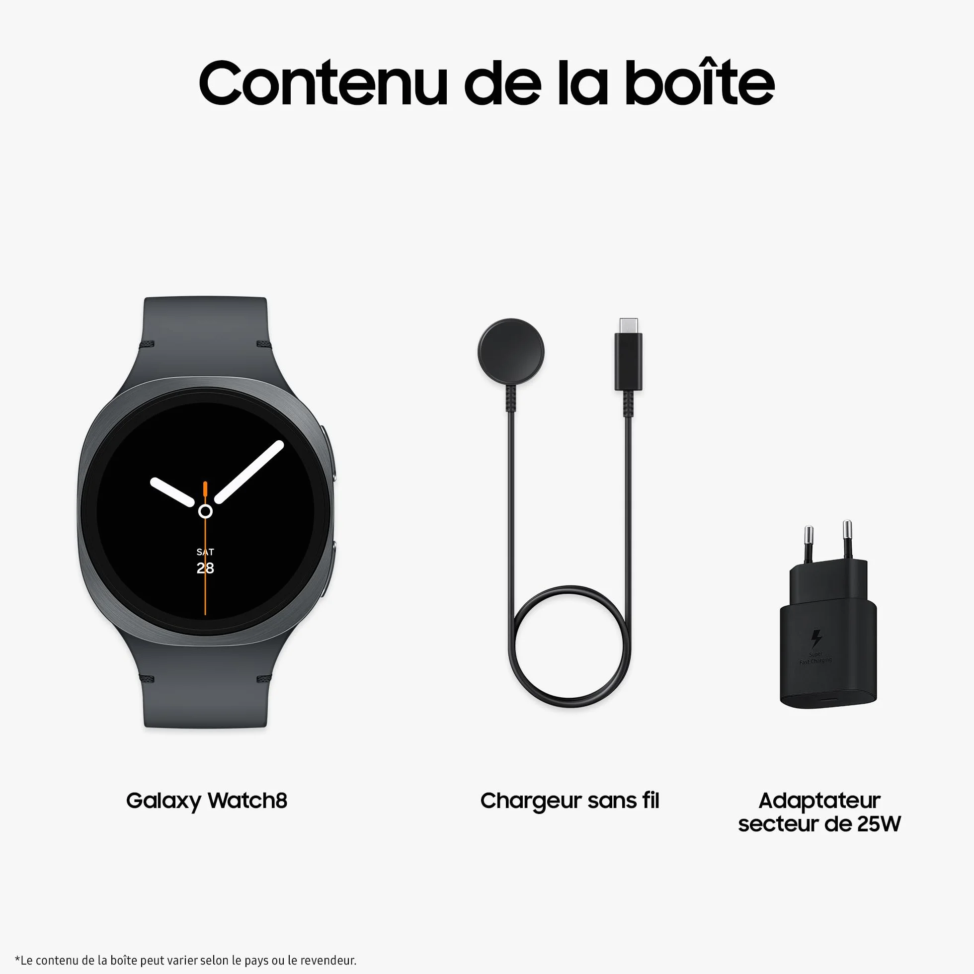 Samsung Galaxy Watch8, Montre Connectée, Coach Running, Coach Sommeil, Galaxy AI, Bluetooth, 40mm, Graphite, Chargeur Secteur Rapide 25W Inclus, Version FR