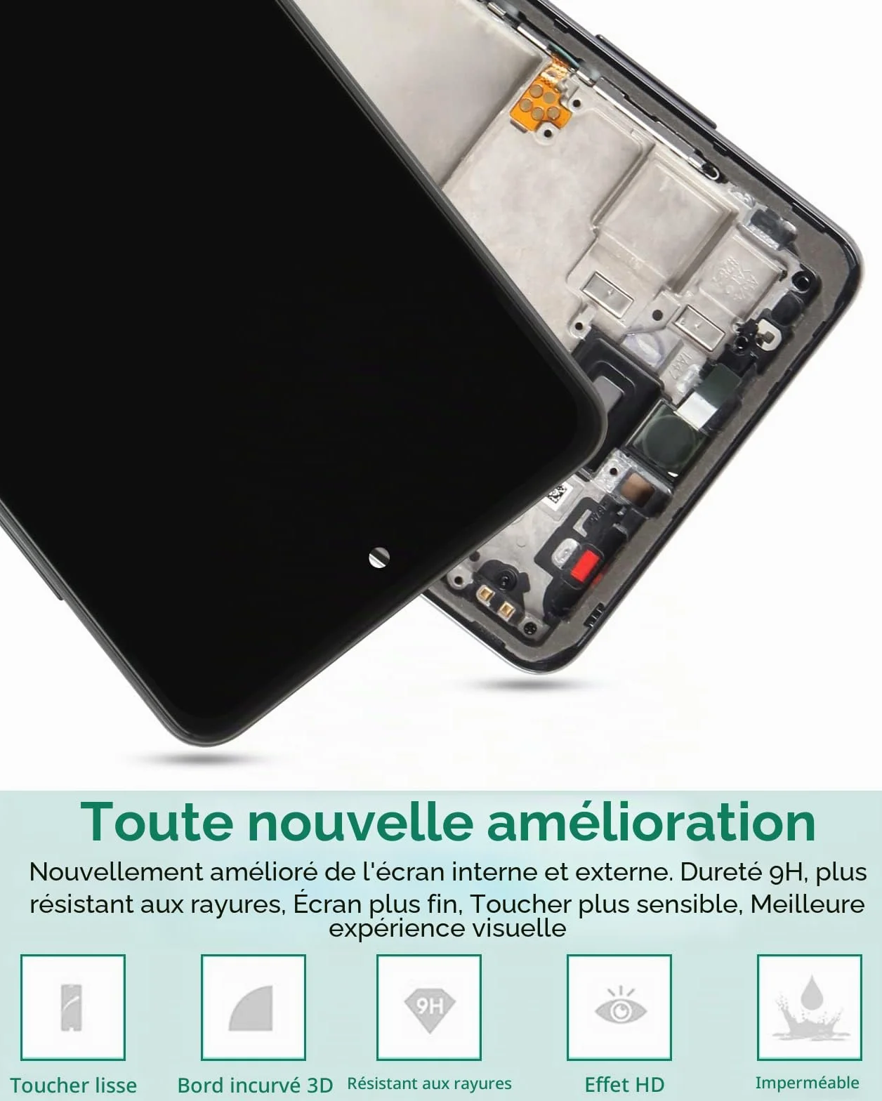 Écran tactile de rechange TFT pour Samsung Galaxy A52 5G LCD pour Samsung A52 5G Digitizer pour SM-A526B SM-A526U Écran tactile Assemblée Pièce de réparation avec cadre (sans empreintes digitales)