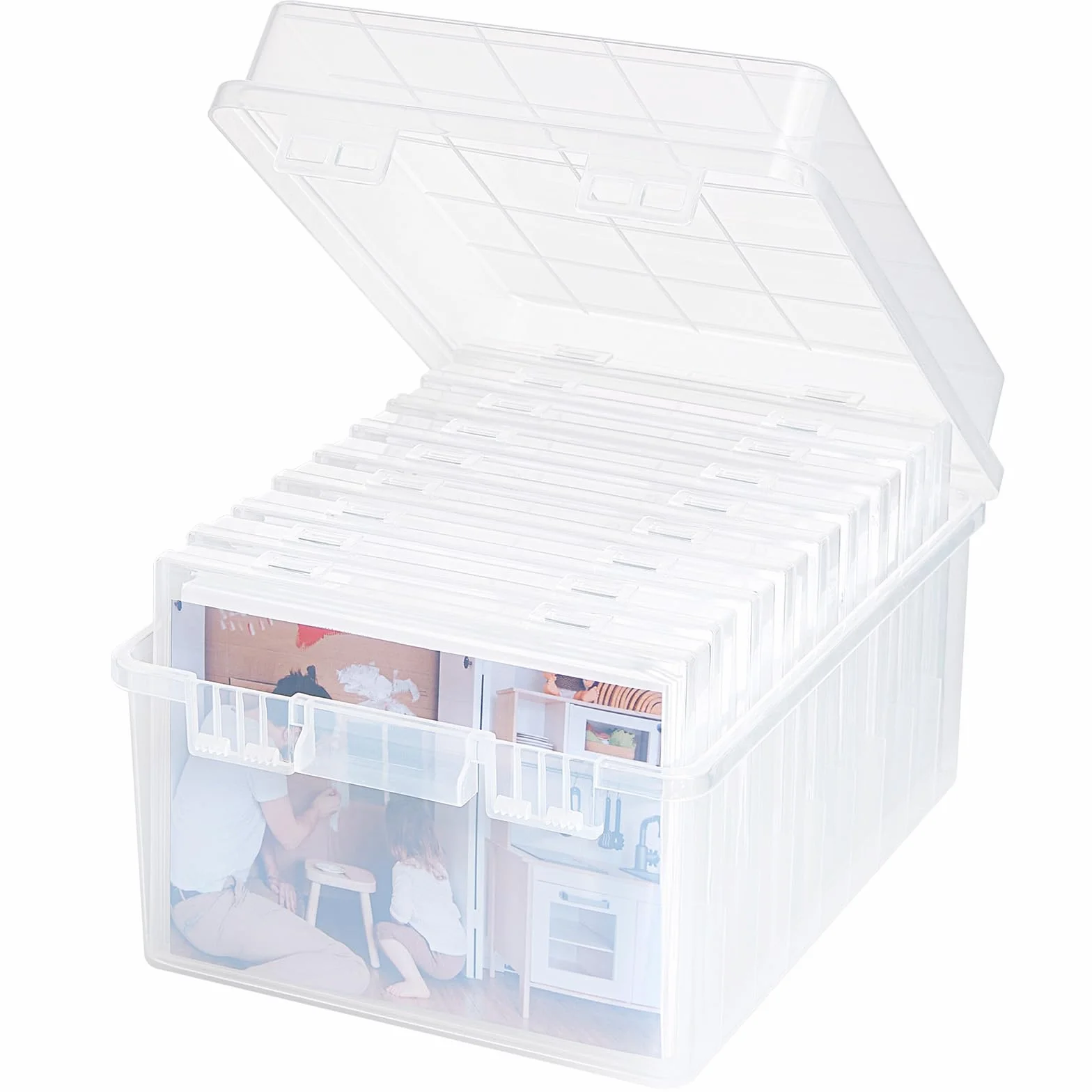 Lifewit Boîte de Rangement Photo 13x18cm 5R, 9 Boîtes Intérieures, Organisateur Photo pour Cartes, Photos, Tampons, Fournitures de Bureau avec 1 Feuille D'étiquettes Autocollante, Transparent, 1 Pièce
