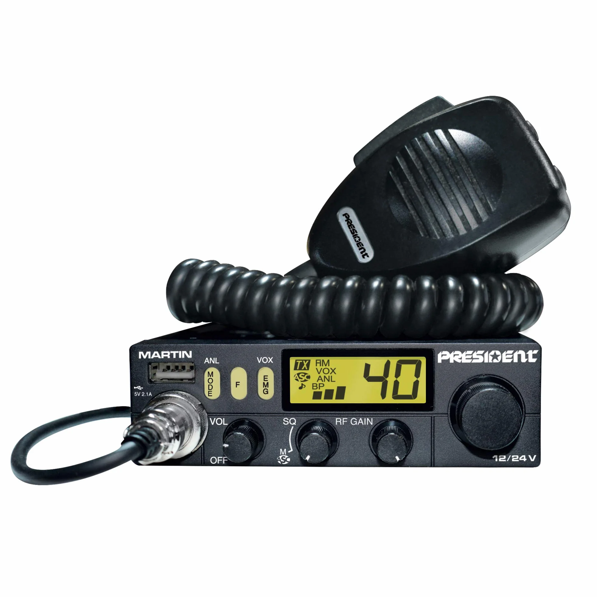PRESIDENT Martin Multistandard 40CH AM/FM Roger Beep Scan ANL Filtre 4 W 12/24 V avec écran Multicolore