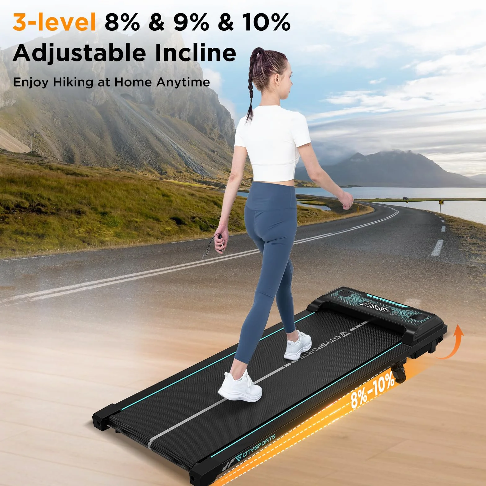 CITYSPORTS Tapis de Course Électrique Inclinable 8–10% 1–6 km/h avec Écran LED Télécommande Pliable