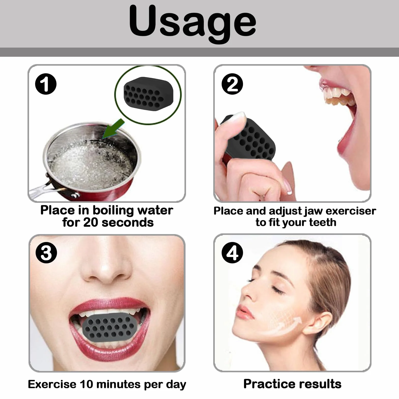 Jaw Trainer Silicone Gomme Musculation Machoire 6 Pièces Hommes Femmes