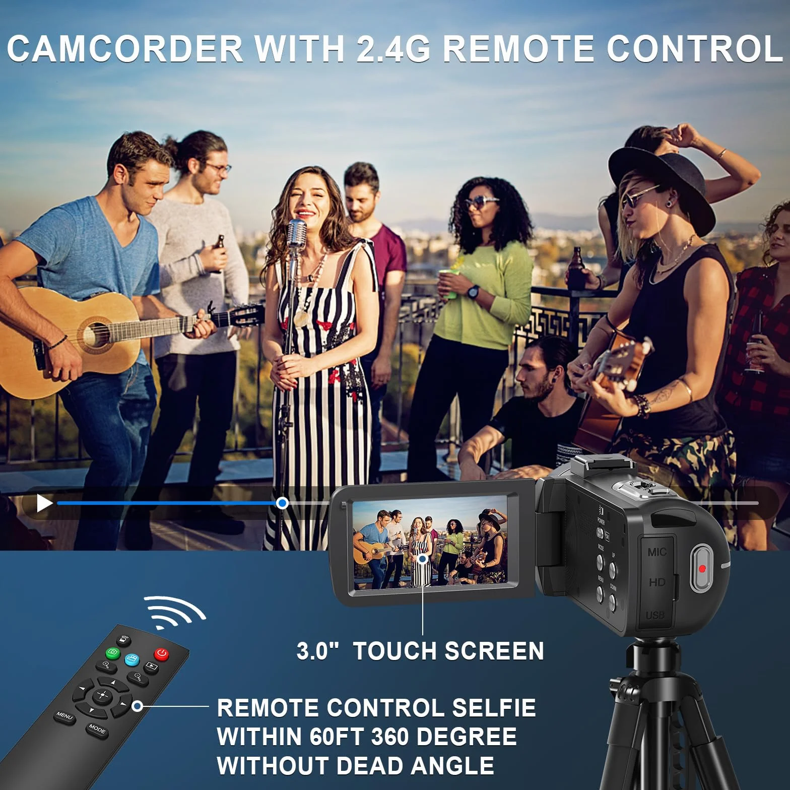 Caméscope 8K 64MP Caméra Vidéo Zoom Numérique 18X WiFi Écran Tactile UHD 3 Pouces IR Vision Nocturne Vlogging avec Carte SD 32 Go