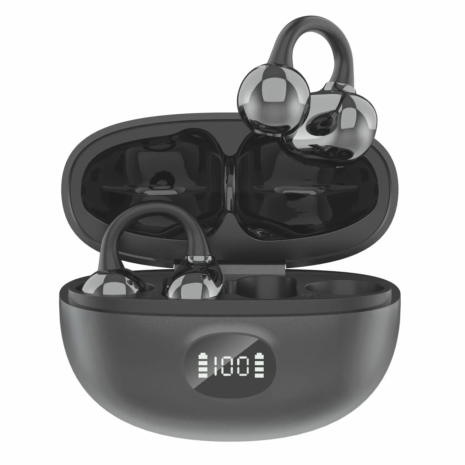 Écouteurs Bluetooth sans Fil, Open-Ear avec Clip, Léger et Stable Seulement 4.5g, Suppression du Bruit, iOS & Android, IP57, Affichage LED, pour Voyage/Deporte/Études/Running Sport (Noir)