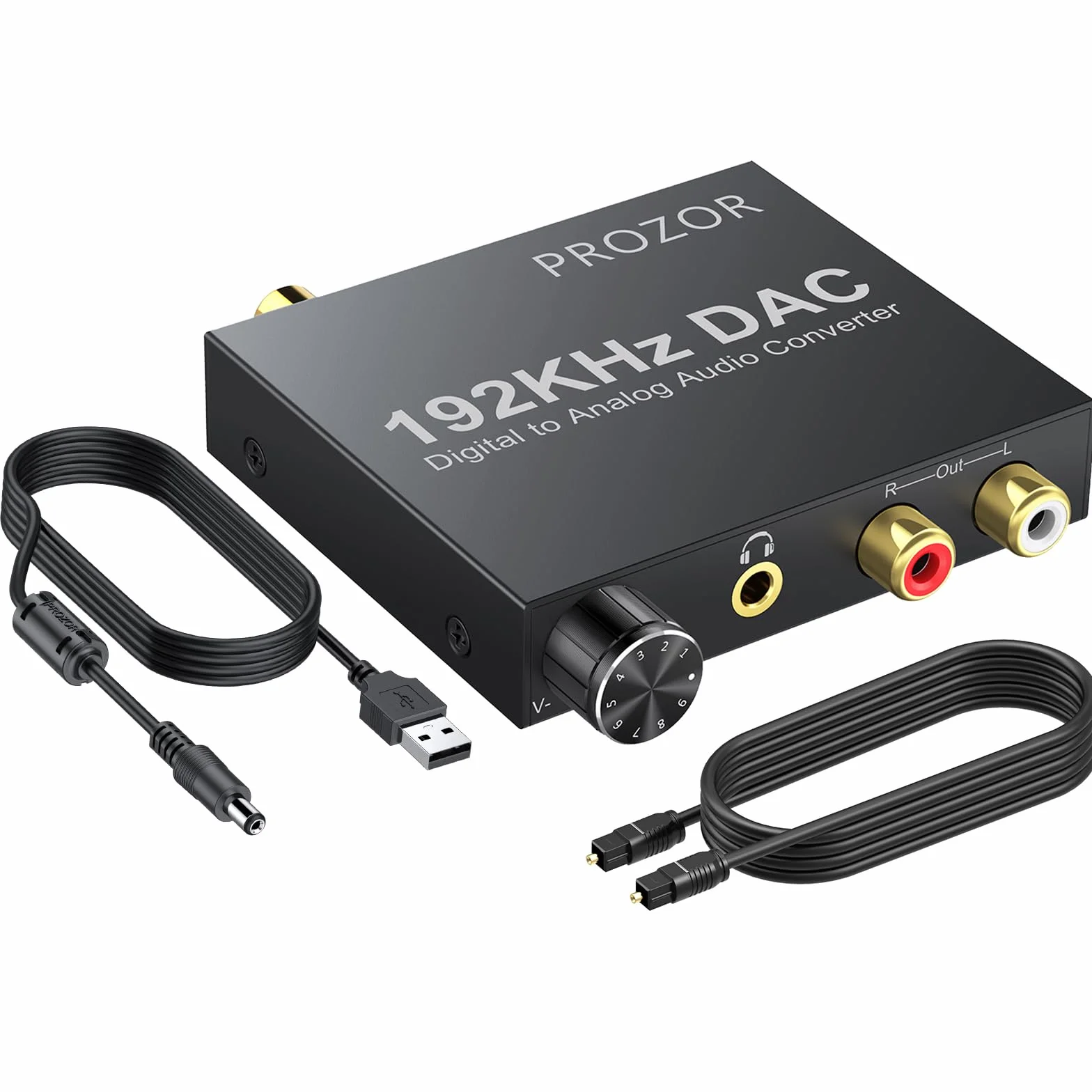 PROZOR DAC Convertisseur Numérique SPDIF Toslink vers Analogique Audio Stéréo RCA 3,5mm Adaptateur Volume Réglable