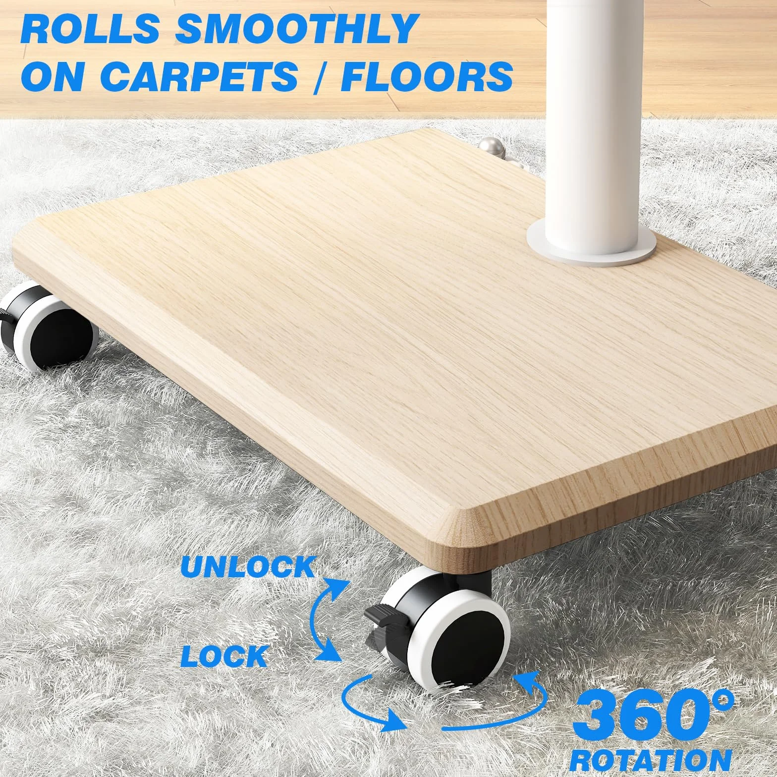 5Rcom Support TV roulettes Blanc Pied TV pour Télé de 27-55 Pouces, Réglable en Hauteur et Pivotant Support TV sur Pied avec roulettes Meuble Support TVs avec Base en Bois VESA Max 400x400mm Max 30kg