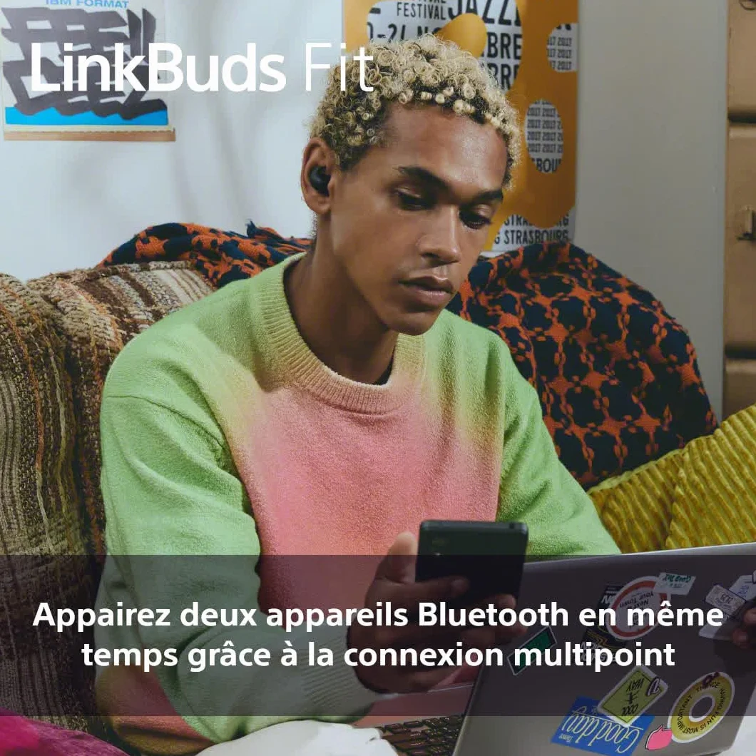 Sony LinkBuds Fit - Ecouteurs Bluetooth sans Fil à réduction de Bruit - Confortables, IPX4, Hi-Res Audio, Mode Ambient Sound, 21h d'autonomie, Connexion multipoint, iOS et Android - Vert