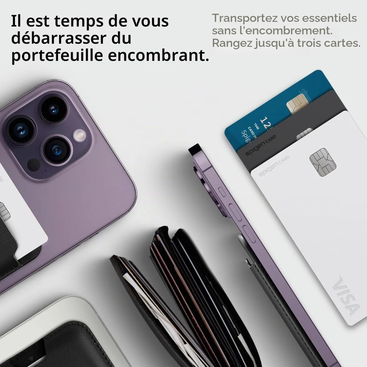 Spigen Valentinus MagFit Portefeuille magnétique pour 3 Cartes Compatible iPhone 17/16/15/14/13/12 Noir