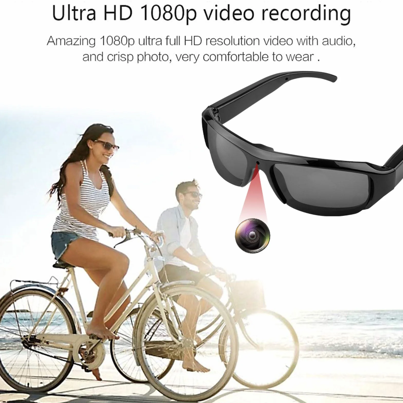 Tosuny Lunettes Intelligentes avec Caméra 1080P, Lunettes de Caméra d'action avec Objectif Grand Angle 120°, Anti-secousses Intelligentes, Enregistrement en Boucle, Lunettes de Soleil