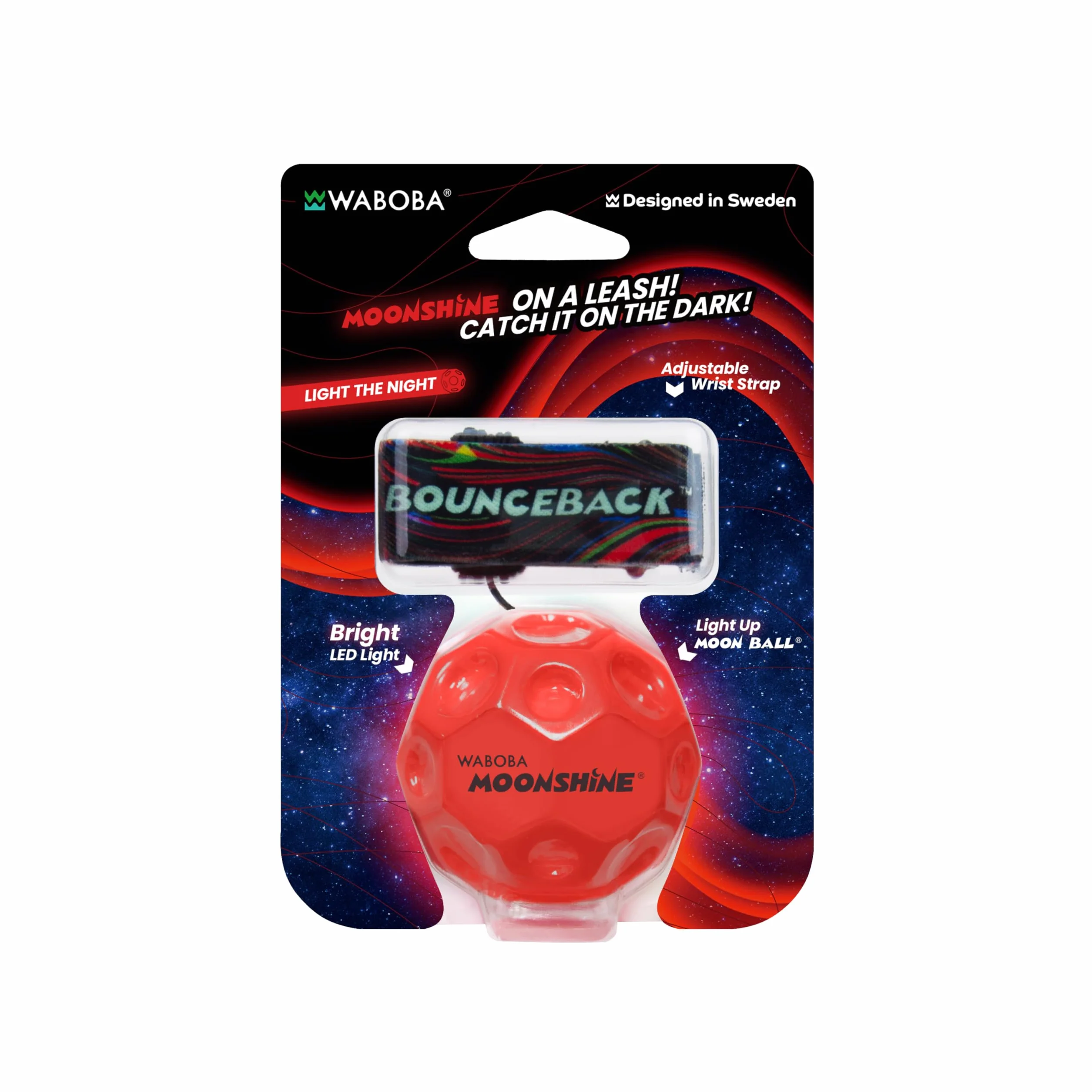 Waboba Boule de Lune LED rebondissante avec dragonne – Boule lumineuse à rebond élevé pour enfants et adultes