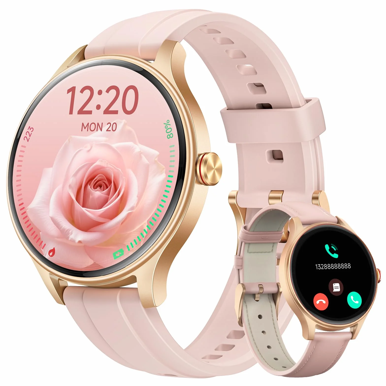 Montre Connectée Femme Smartwatch 1.57" Appel Bluetooth Surveillance Fréquence Cardiaque Sommeil 3ATM étanche 120+ Modes Sport Podometre