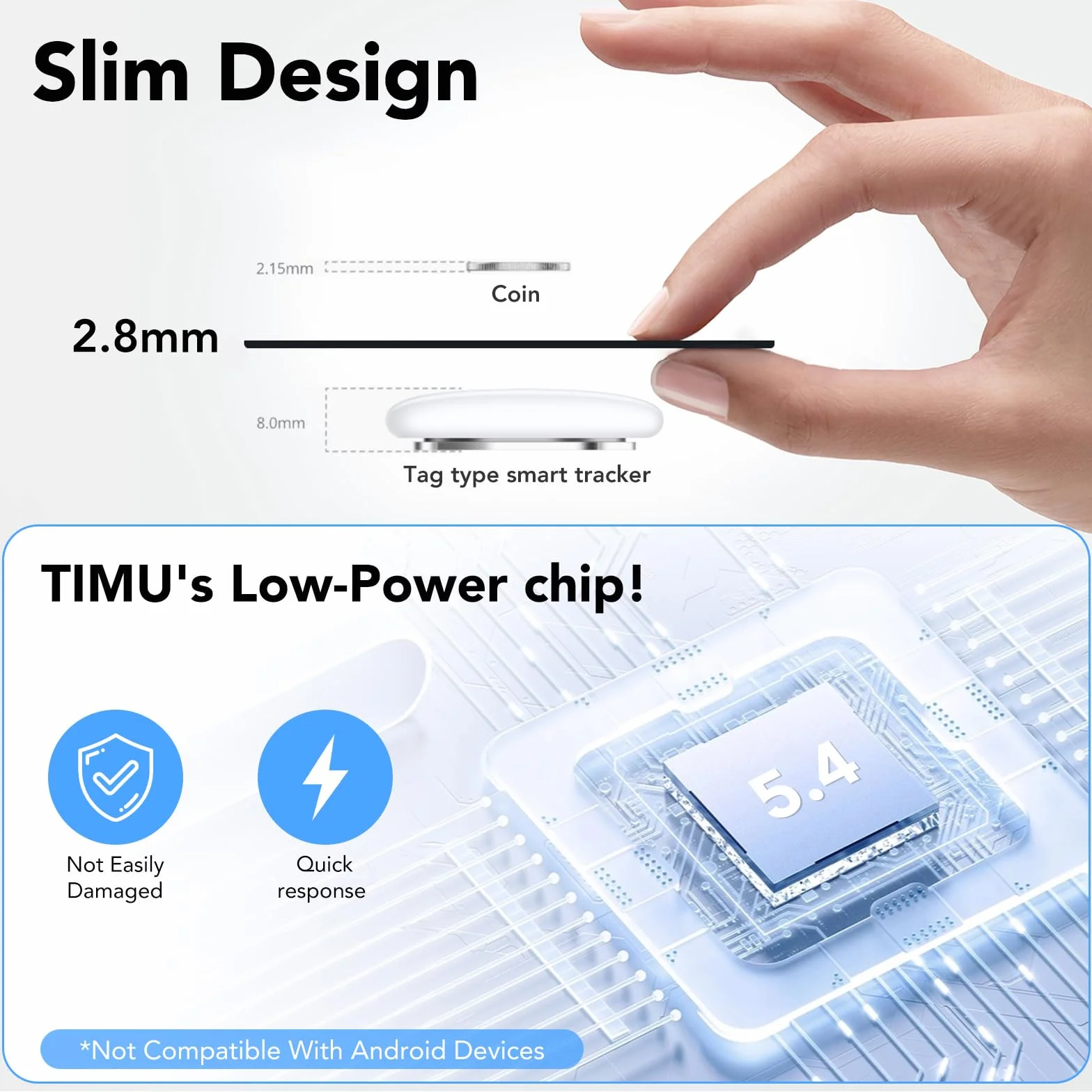 2026 Nouveau (Uniquement Android) Bluetooth Wallet Smart Tracker Card Lot de 2 Fin 1.6mm, 5 Ans Batterie, IP68 Imperméable, Fonctionne avec l'app Google Localiser,pour Portefeuille/Valise/Bagage, Noir