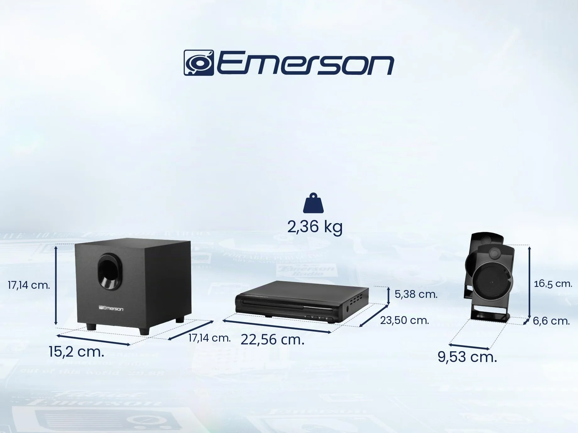 Emerson ED-8050 Système Home Cinéma 2.1 Canaux Lecteur DVD Son Surround Subwoofer Sortie HDMI Lecture USB Haut-Parleurs