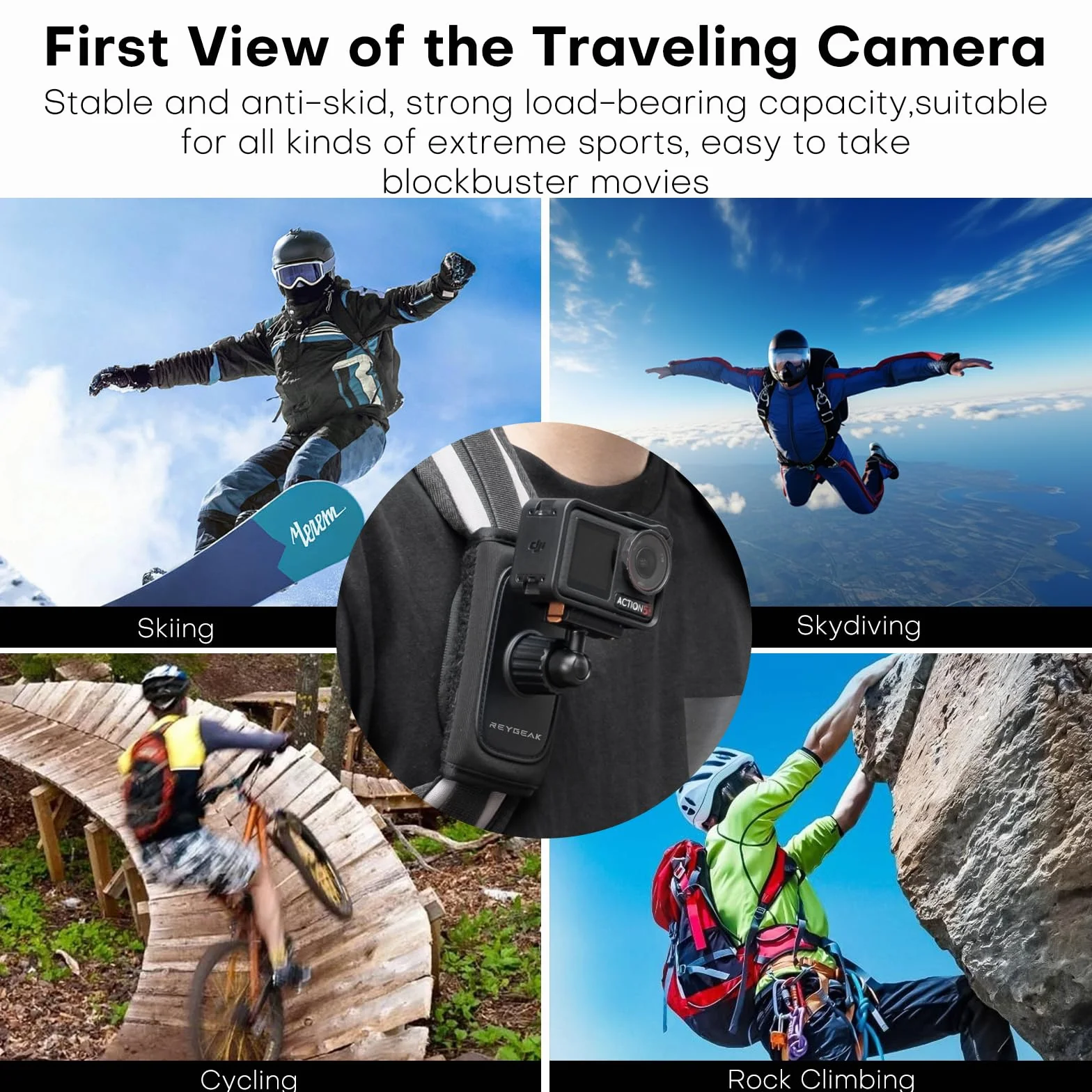 REYGEAK Sangle d'épaule pour DJI Osmo Action 5 Pro/Action 4/Action 3, avec épaulière réglable, système de Fixation de Sangle