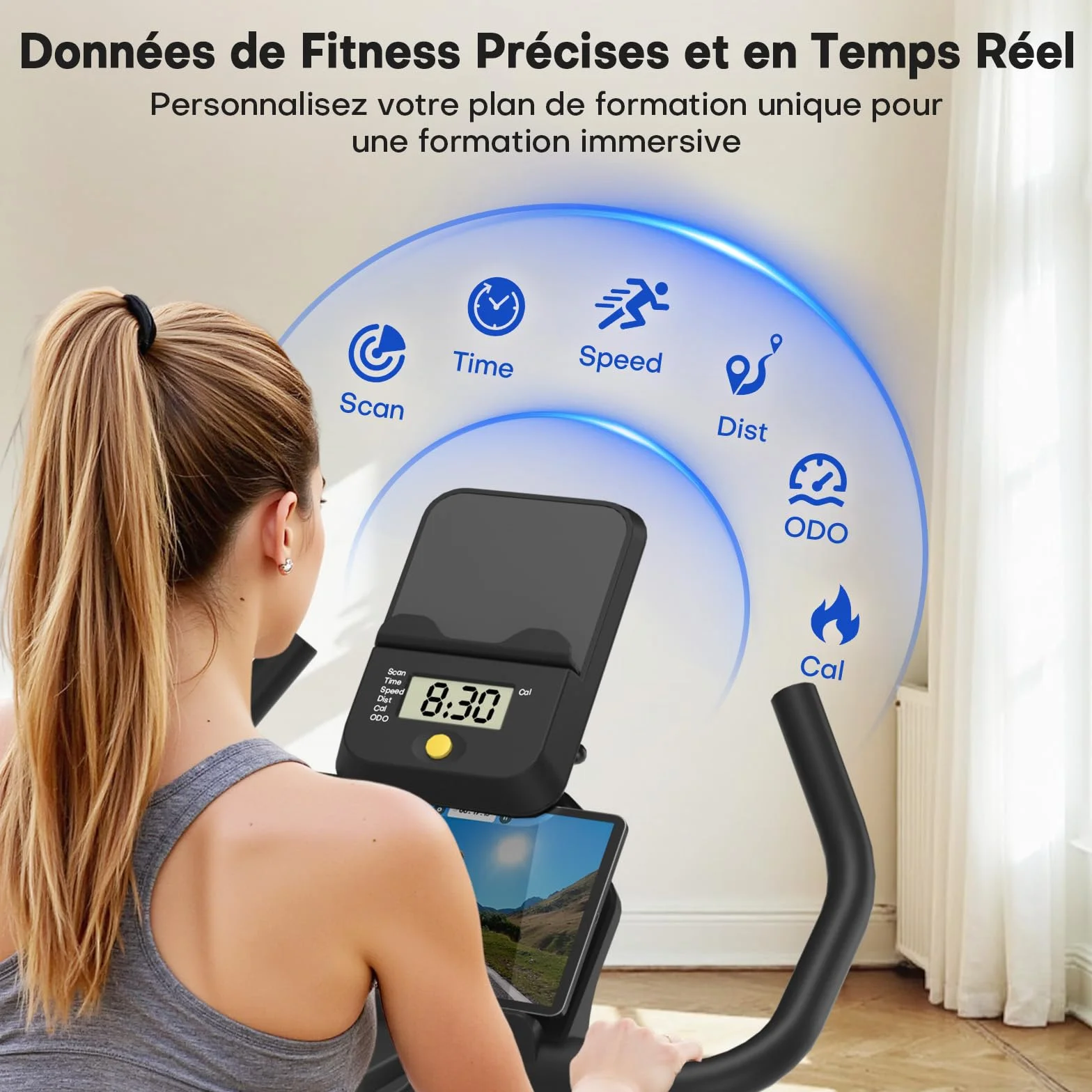 CHAOKE Vélo d'appartement Silencieux Résistance Magnétique Réglable App écran LCD Capacité 150KG