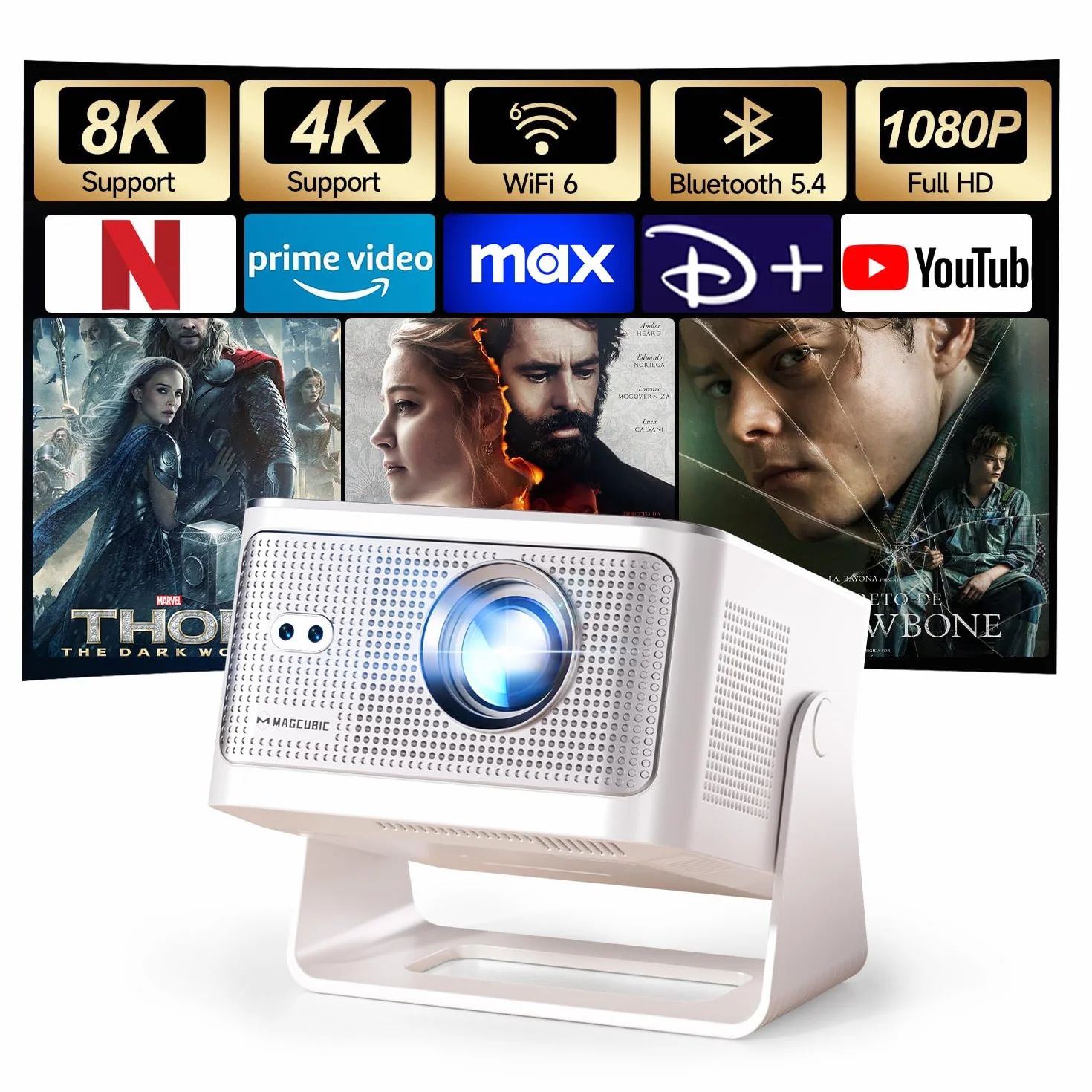 Magcubic HY350Max Mini Projecteur 4K 8K 1080P WiFi 6 Bluetooth 5.4 600 ANSI