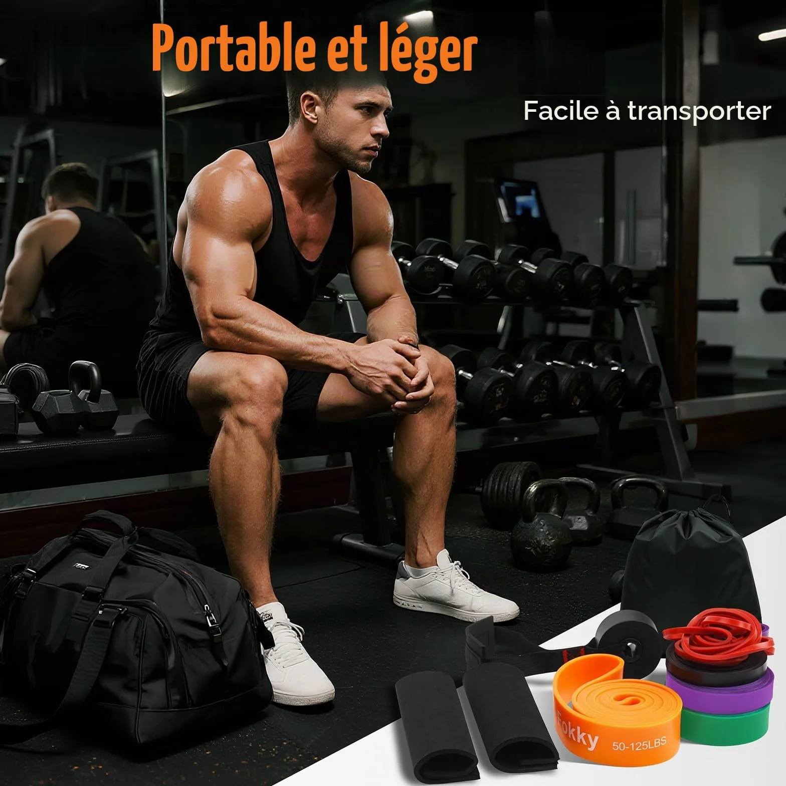 Bande Élastique Musculation Fokky avec 5 Niveaux de Résistance et Ancrage de Porte