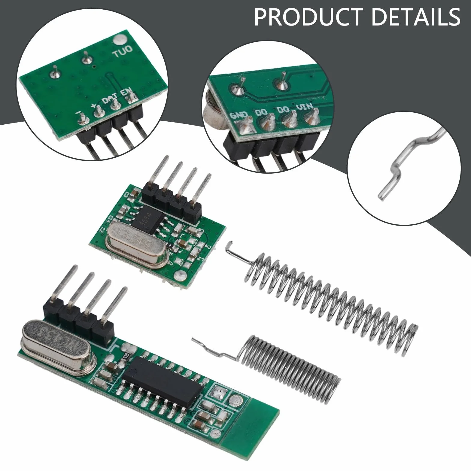 Module émetteur récepteur RF superhétérodyne 433 MHz 108 dBm Télécommande sans fil Ask OOK 30 x 9 x 1 mm vert