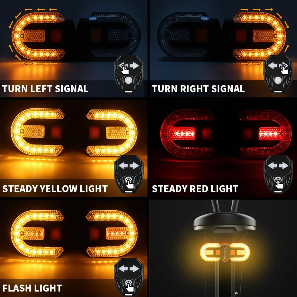 Feu Arriere Velo Clignotant pour Vélo, Télécommande sans Fil USB Rechargeable, 5 Modes