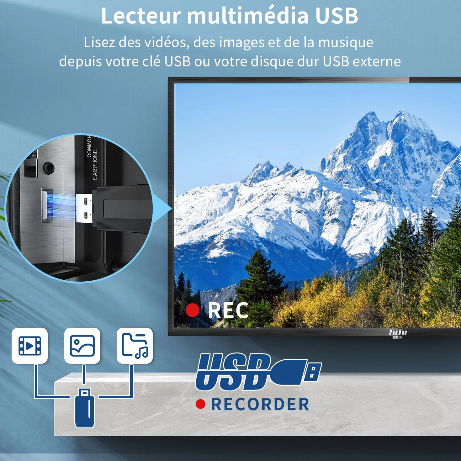 TuTu TV 42 Pouces (107 cm) LED Full HD Télévision avec Triple Tuner (DVB-C / T2 / S2), HDMI, CI+, Lecteur multimédia USB, Mode hôtel, Dolby Audio - TUB42FD1N