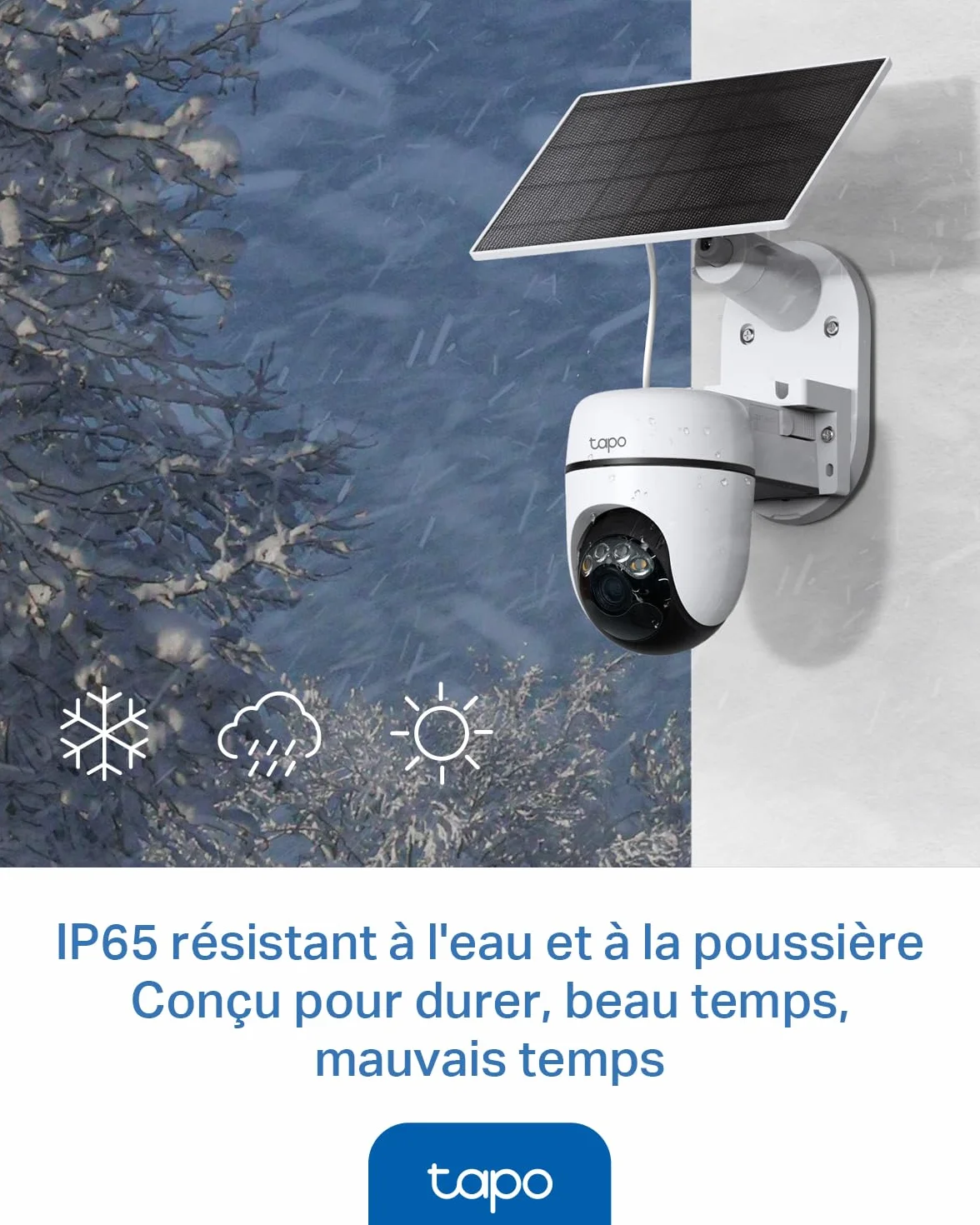 Tapo C610 Kit 2K 3MP Caméra WiFi Extérieur sans Fil Panneau Solaire 360° PTZ Surveillance Batterie 6700mAh Détection Humaine Vision Nocturne Couleurs Suivi AI IP65