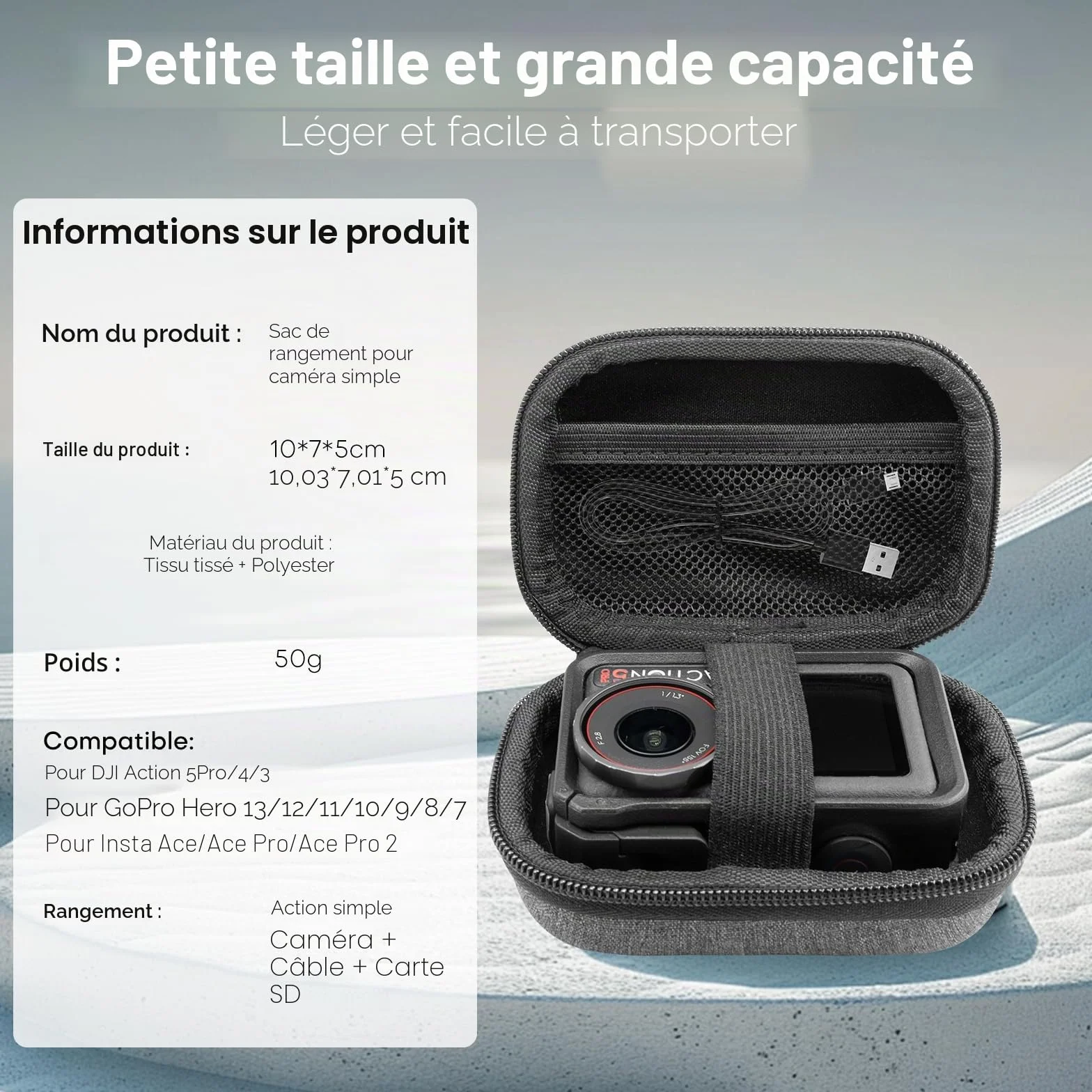 REYGEAK Étui Osmo Action 5 Pro, étui de Transport Portable en Cuir PU, Sac à bandoulière pour DJI Osmo Action 5/4/3 Adventure Combo Accessoires (Petite Taille)