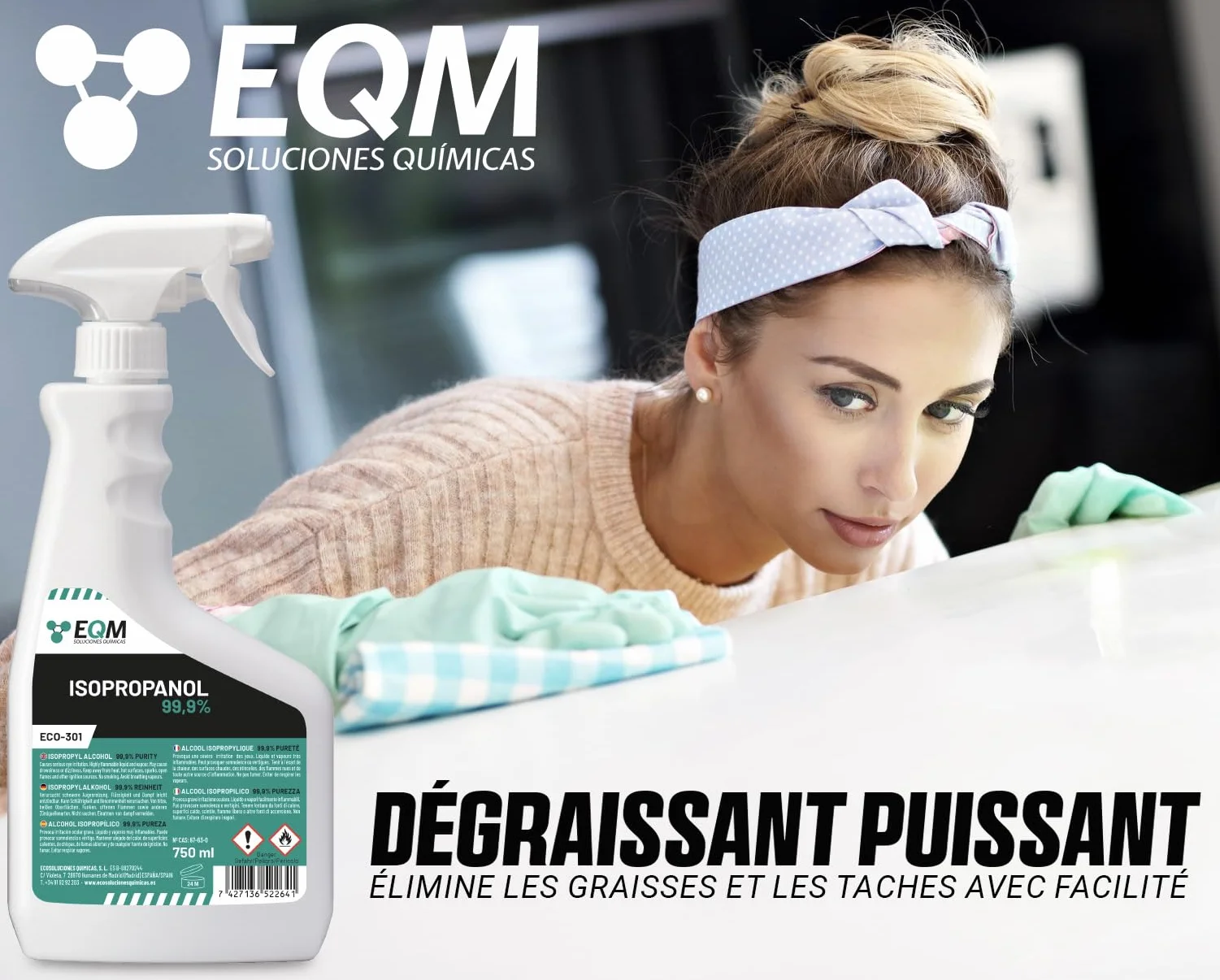 EQM - ECO-301 - Alcool Isopropylique Pur 99,9% - 750 ML - Nettoyage de Composants Électroniques, Objectifs, Écrans et Résines d’Impression 3D