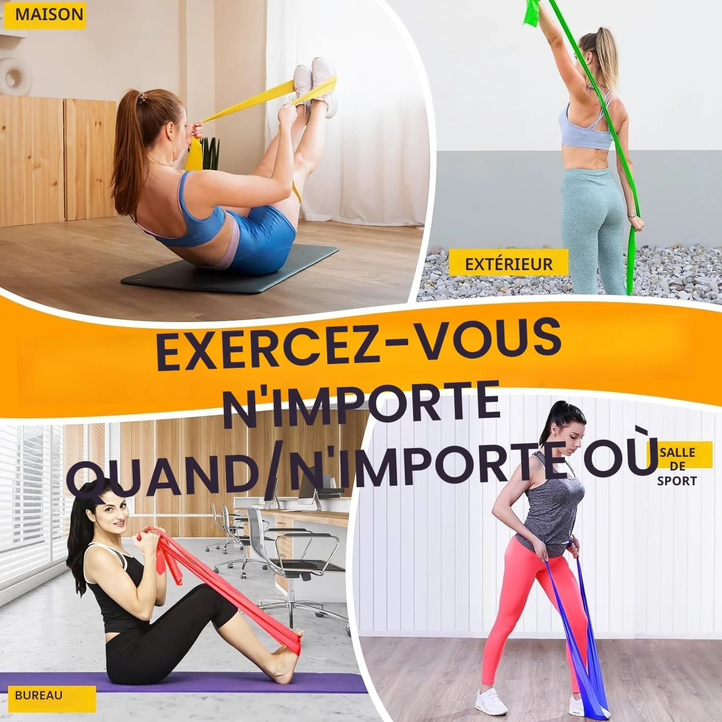 Fokky Lot de 4 Elastique Musculation 1.5M/1.8M/2M 4 Niveaux Bande de Resistance Sport Pilates Yoga