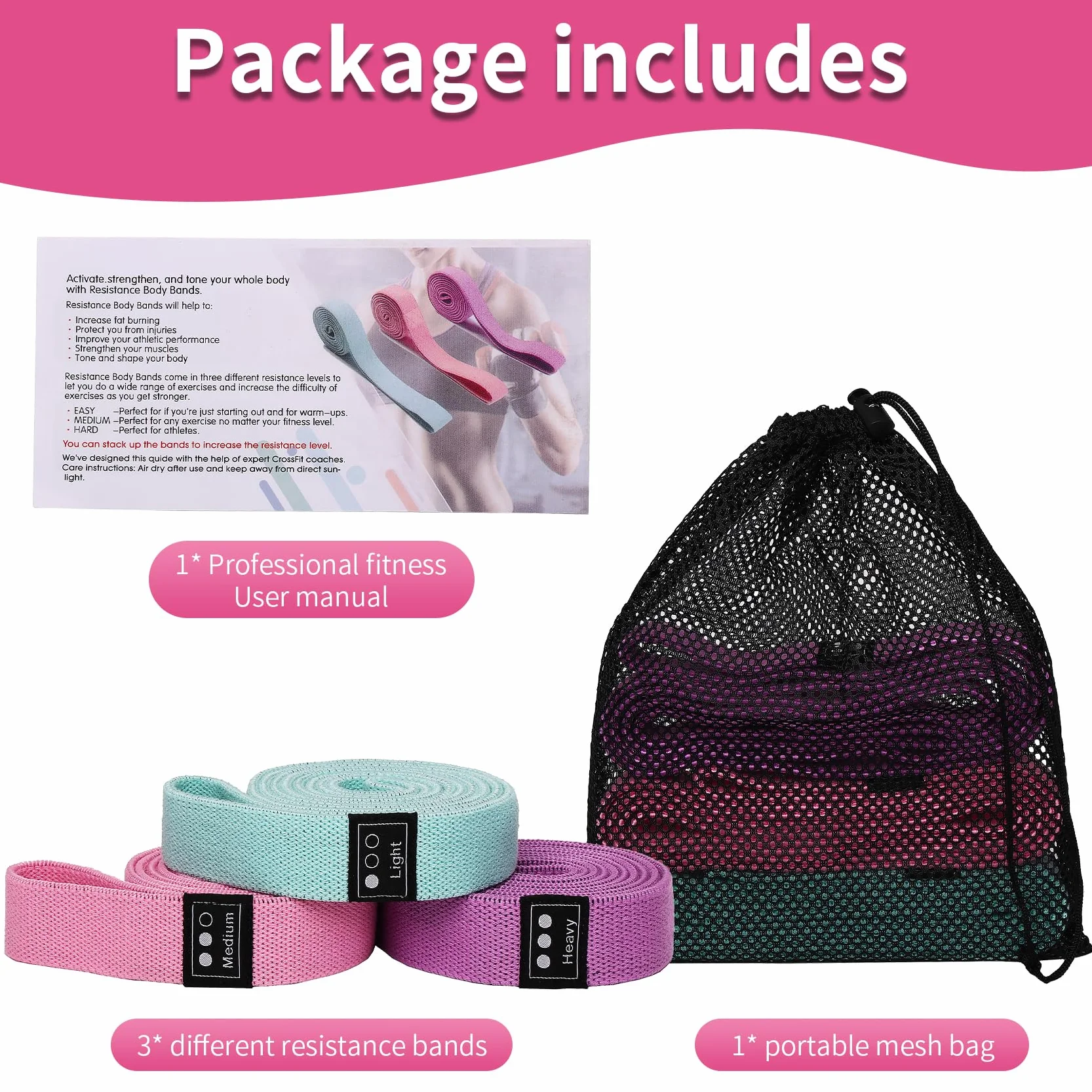 CEILIWEN Lot de 3 Bande de Résistance Fitness en Tissu avec 3 Niveaux de Force